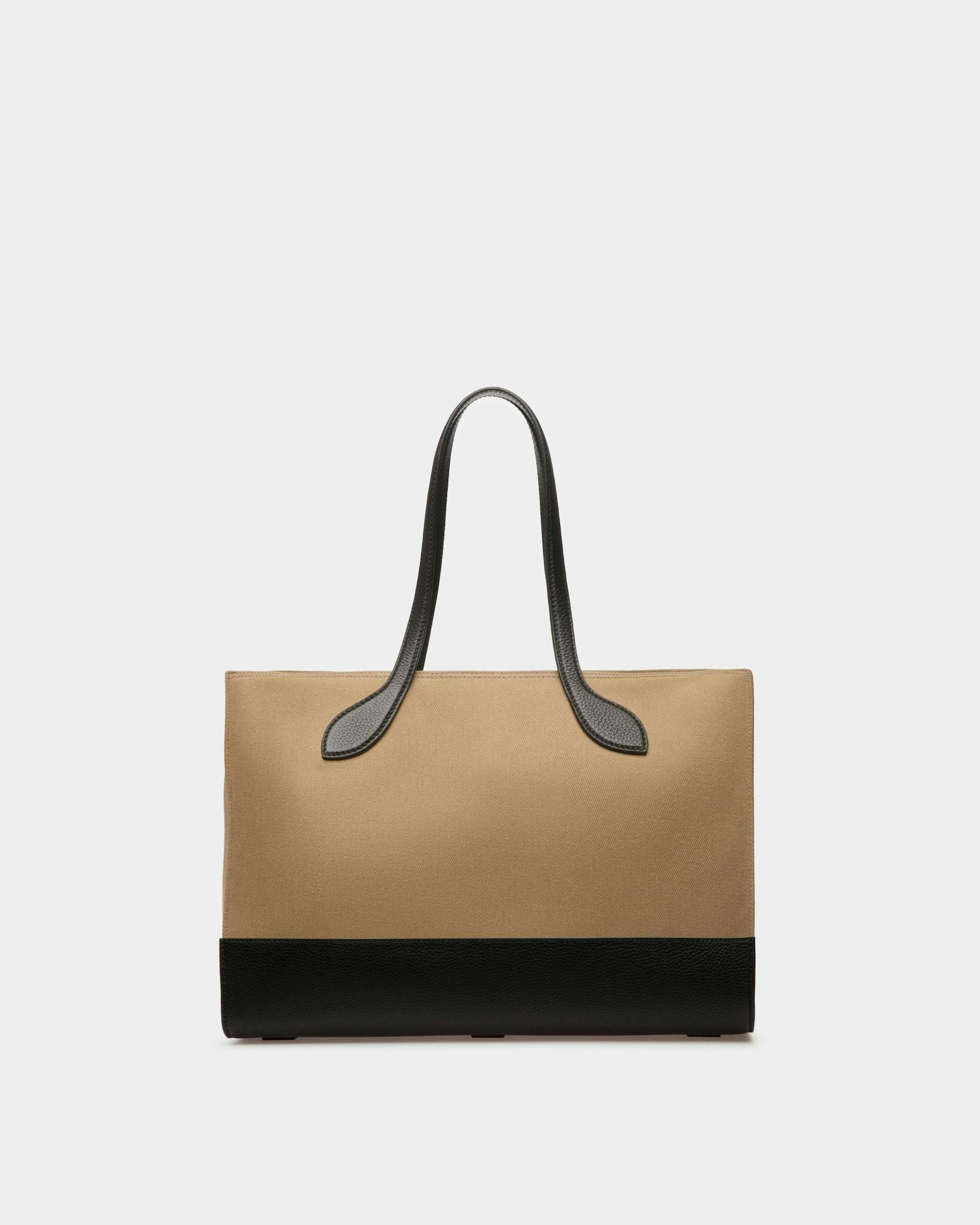 Women's Bar Tote Bag In Sand And Black Fabric | Bally | Still Life Back