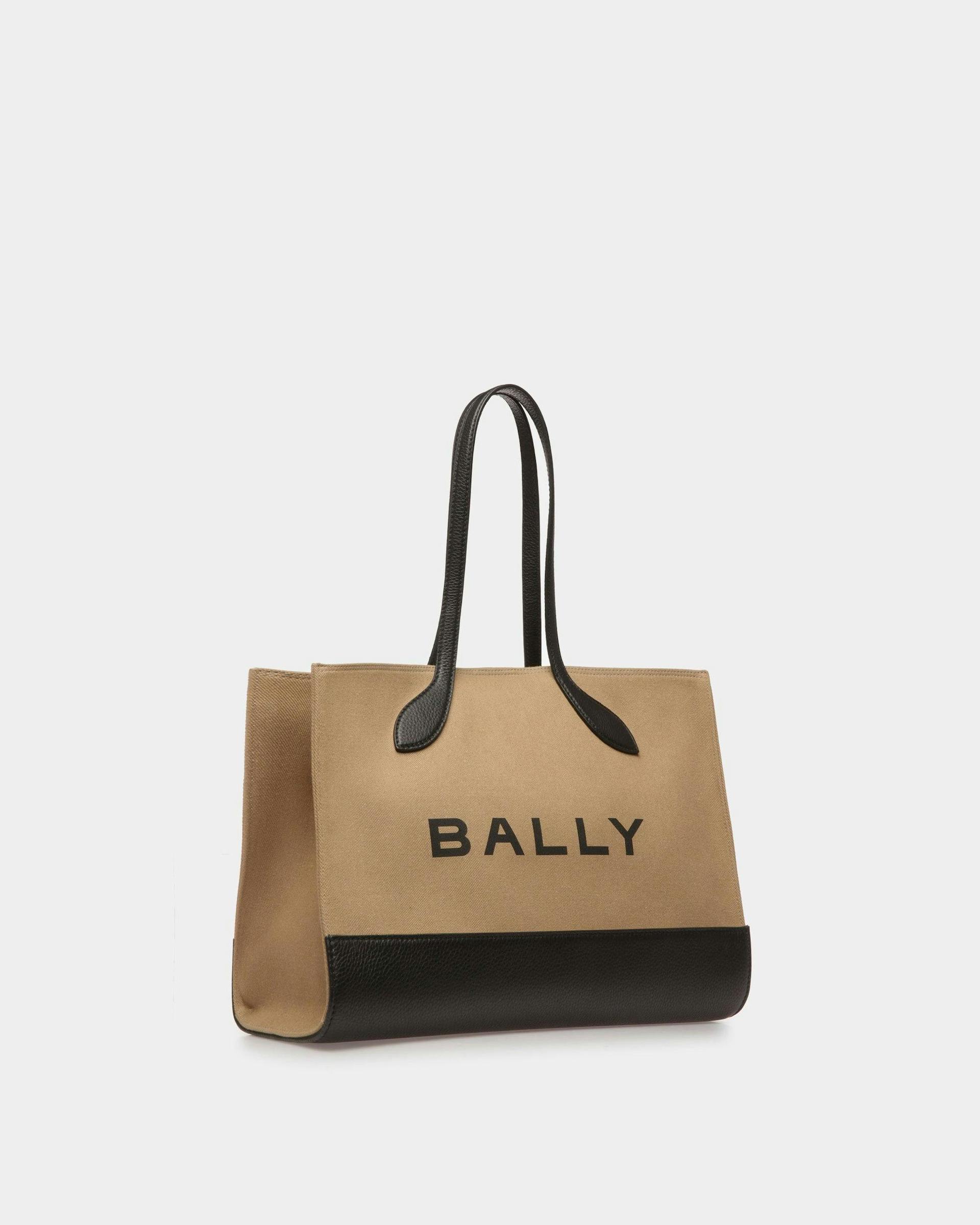 Bar Tote Bag In Sand And Black Fabric - Women's - Bally - 04