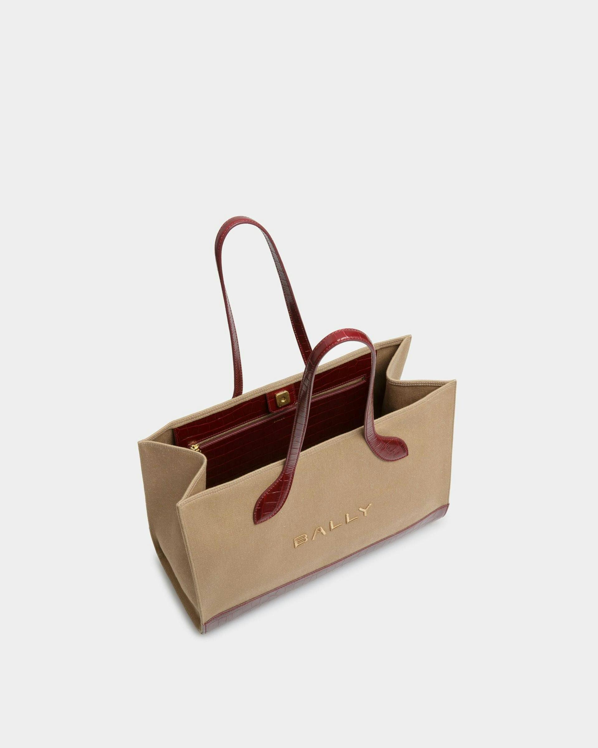 Bar Tote Bag In Sand And Burgundy Fabric - Women's - Bally - 05