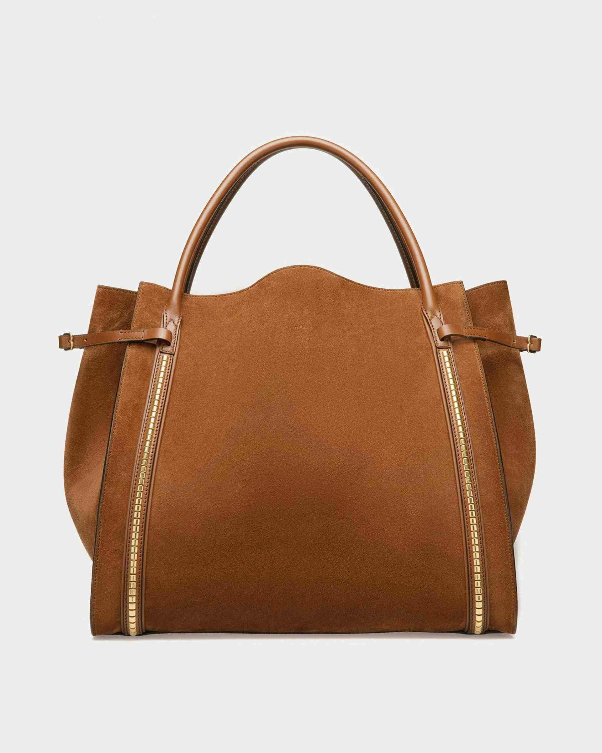 Chesney Extra Large Tote Bag In Brown Suede Leather - Women's - Bally