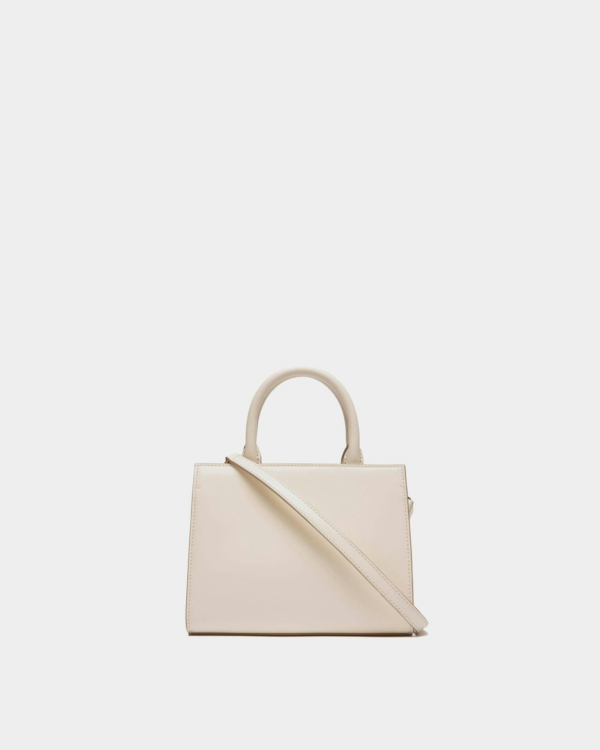 Women's Emblem Small Tote Bag in White Patent Leather | Bally | Still Life Back