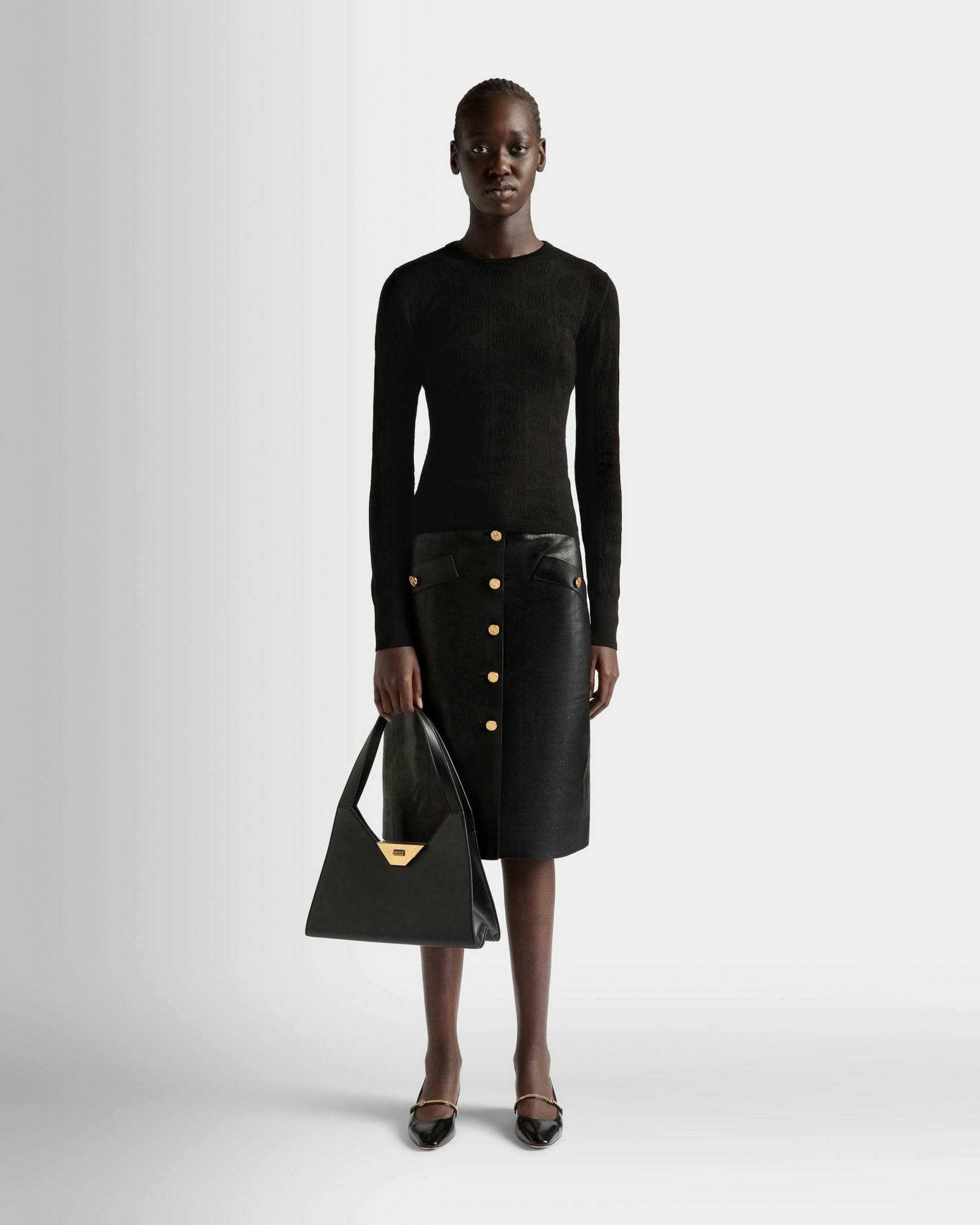 Women's Tilt Shoulder Bag in Black Leather | Bally | On Model Front