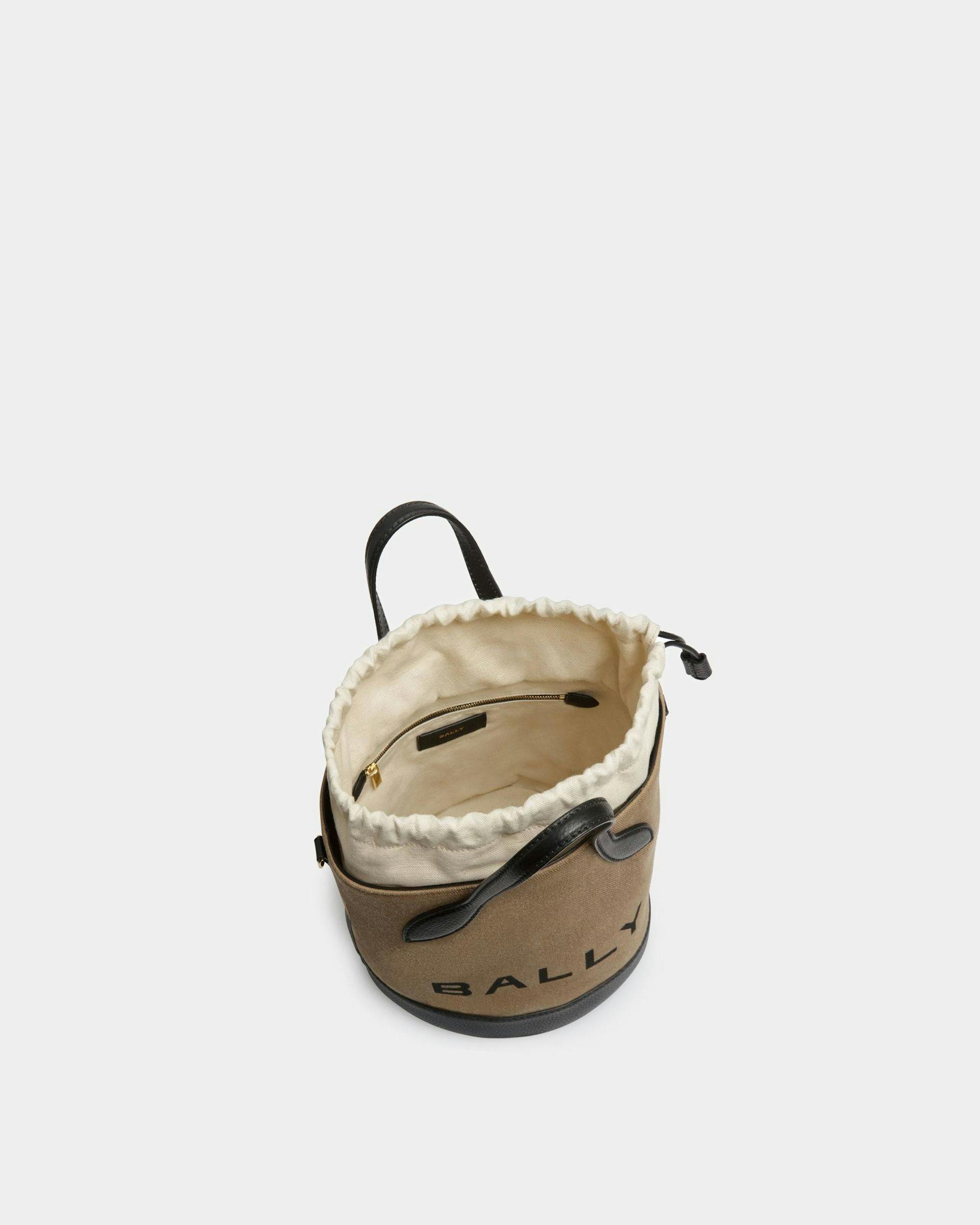 Bar Bucket Bag In Sand And Black Fabric - Women's - Bally - 04