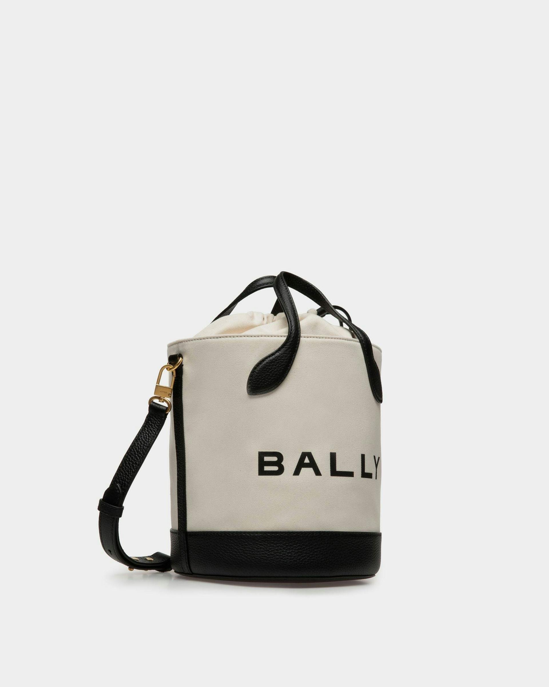 Women's Bar Bucket Bag In Natural And Black Fabric | Bally | Still Life 3/4 Front