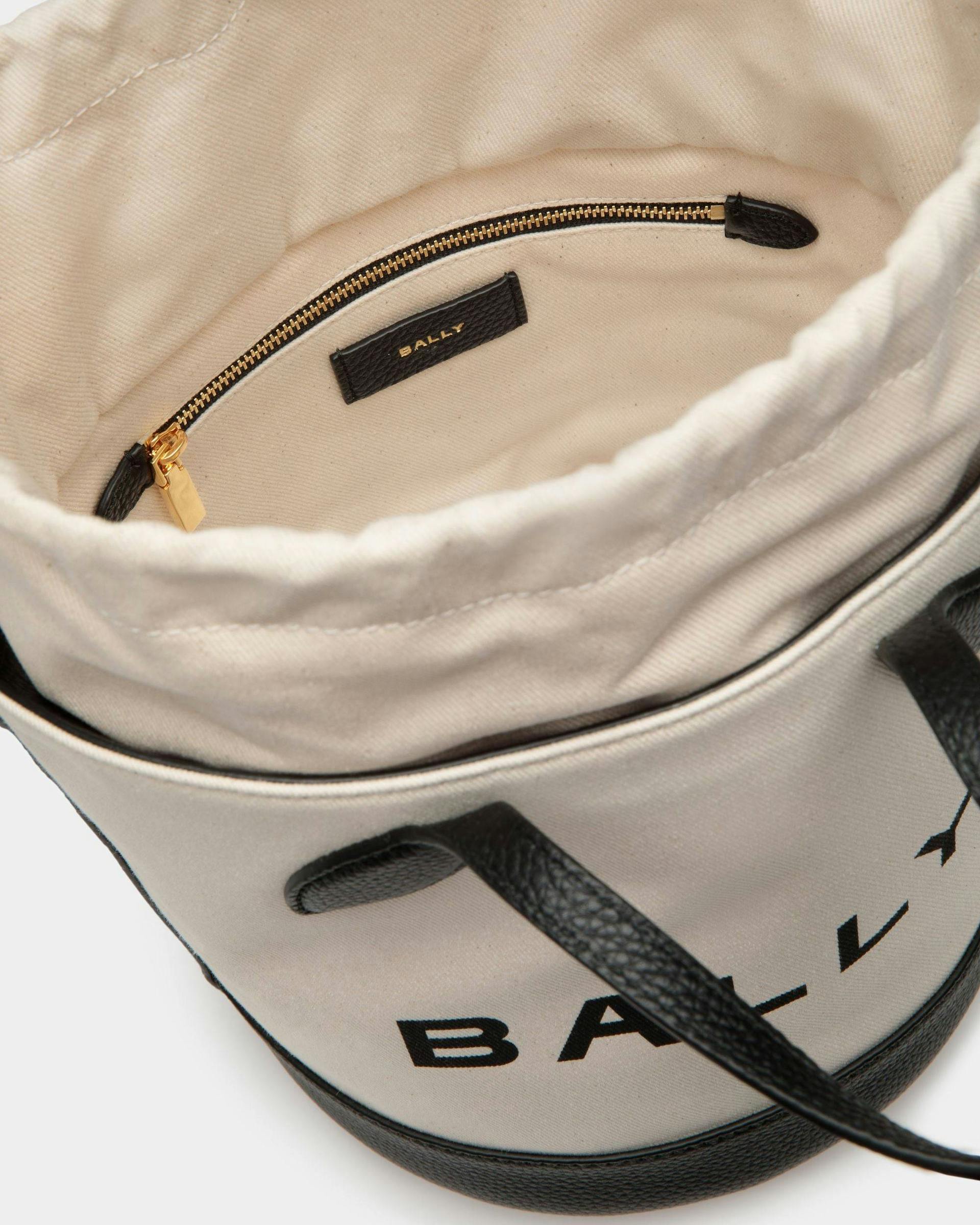 Women's Bar Bucket Bag In Natural And Black Fabric | Bally | Still Life Open / Inside