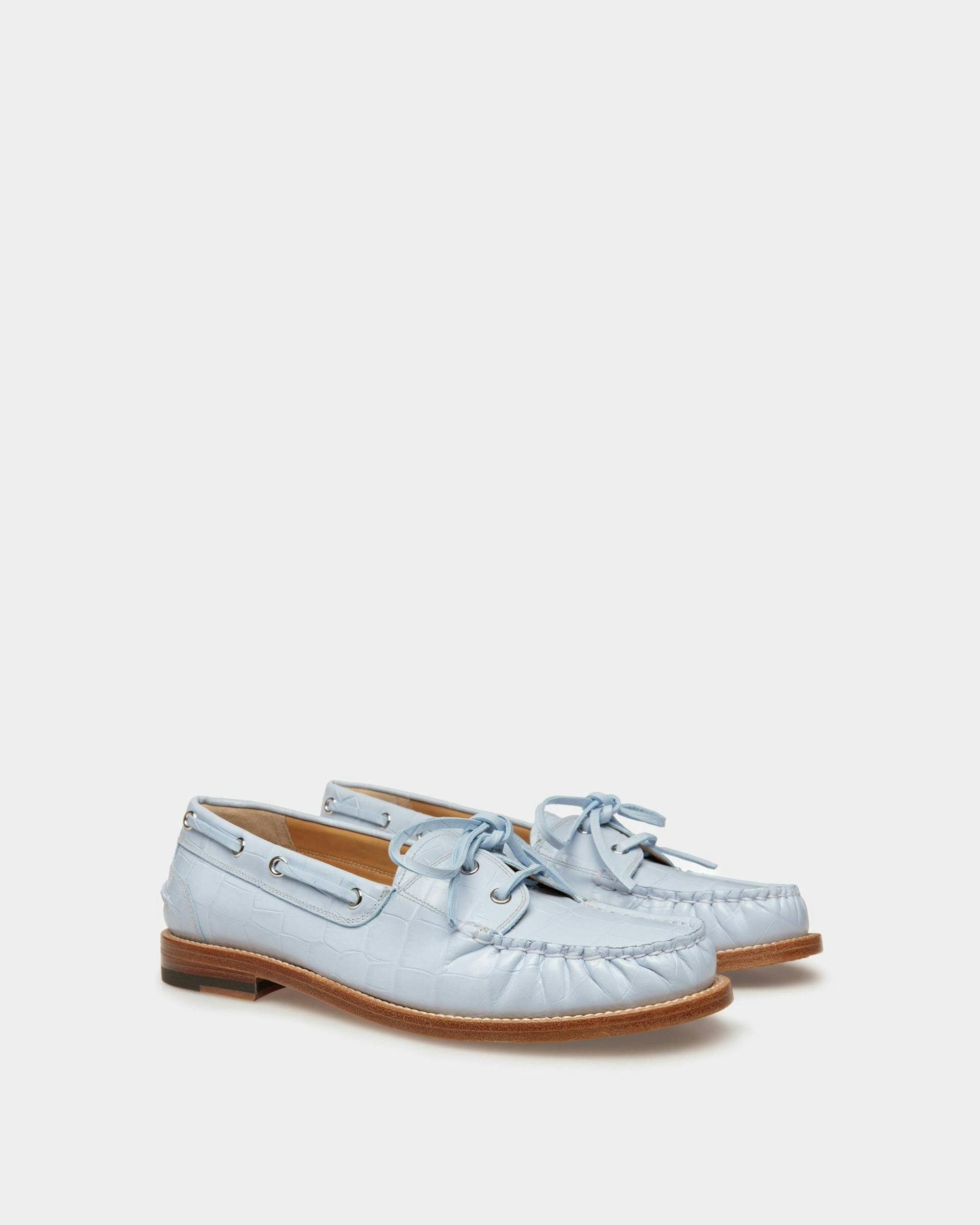 Rome Moccasins In Light Blue Leather - Women's - Bally - 02