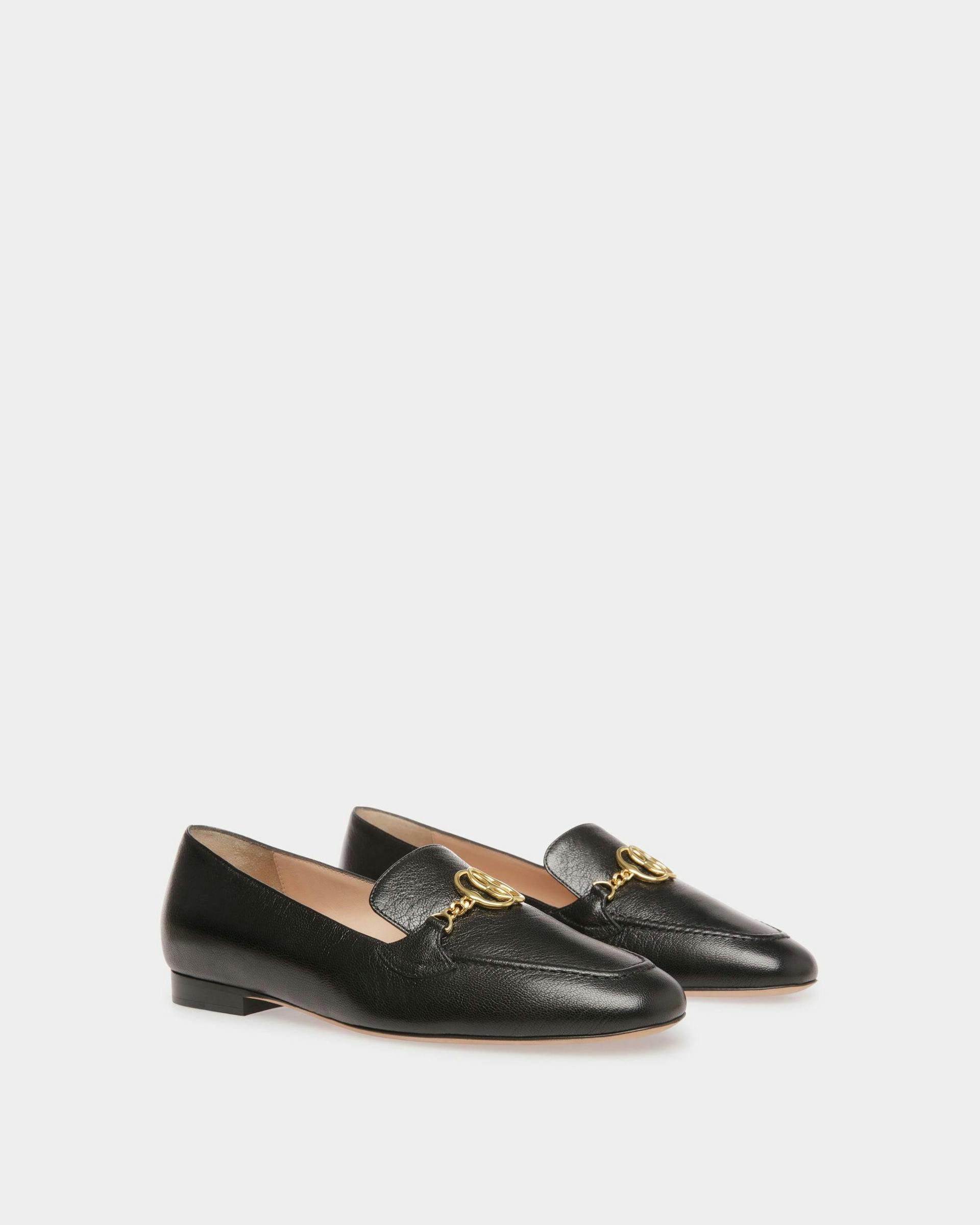 Daily Emblem Loafers In Black Leather - Women's - Bally - 02