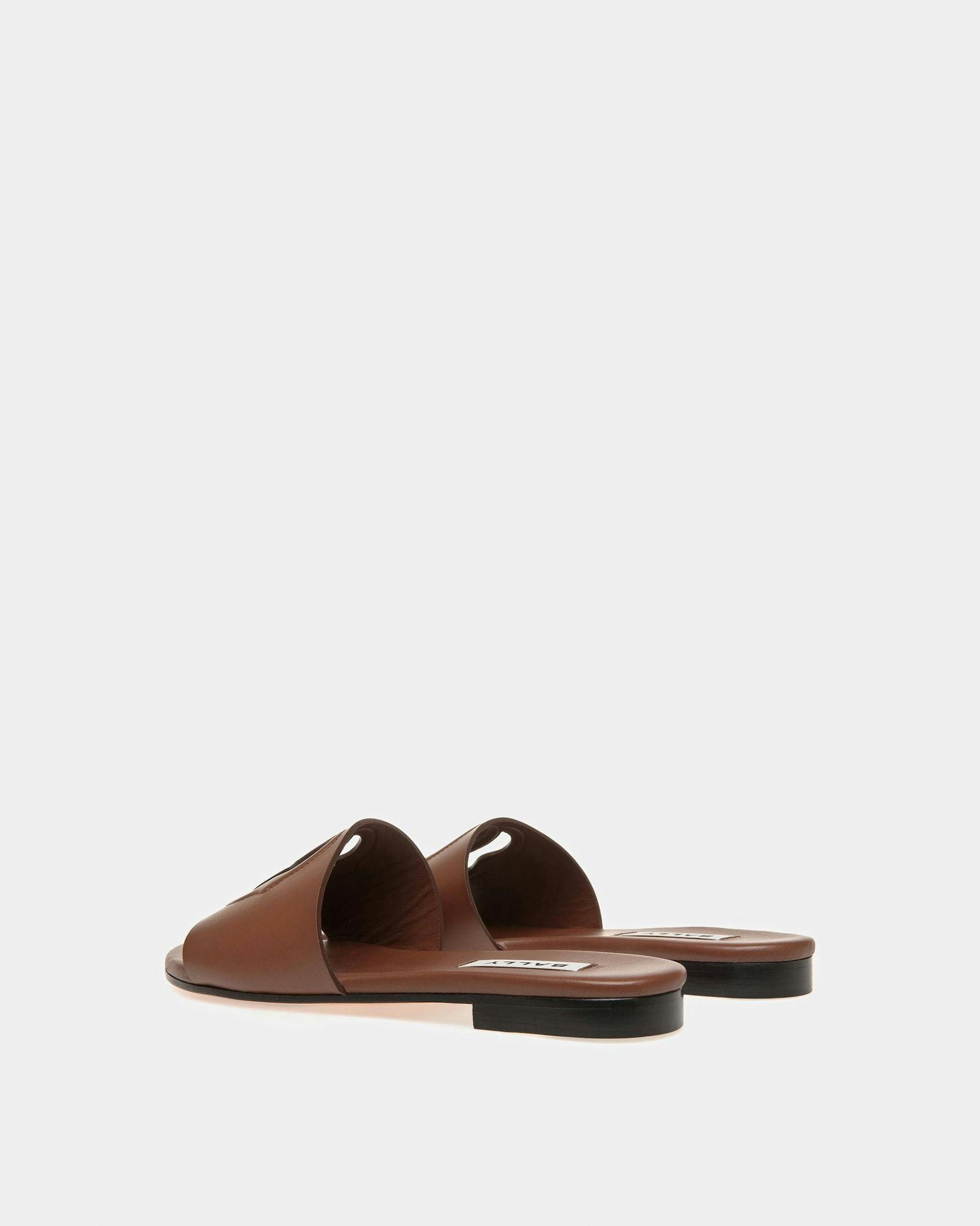 Emblem Slides In Brown Leather - Women's - Bally - 03