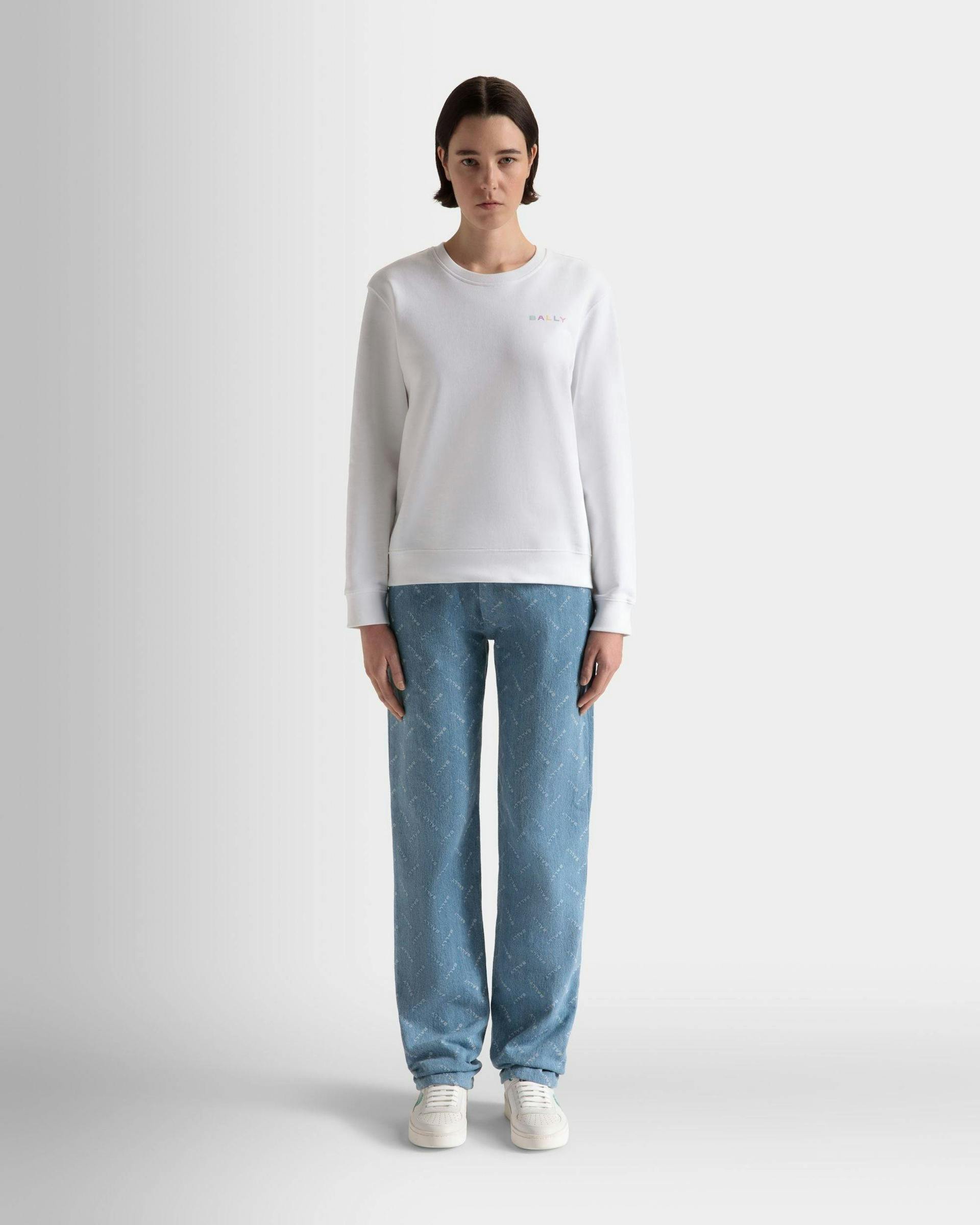Women's Crewneck Sweatshirt in White Cotton | Bally | On Model Front