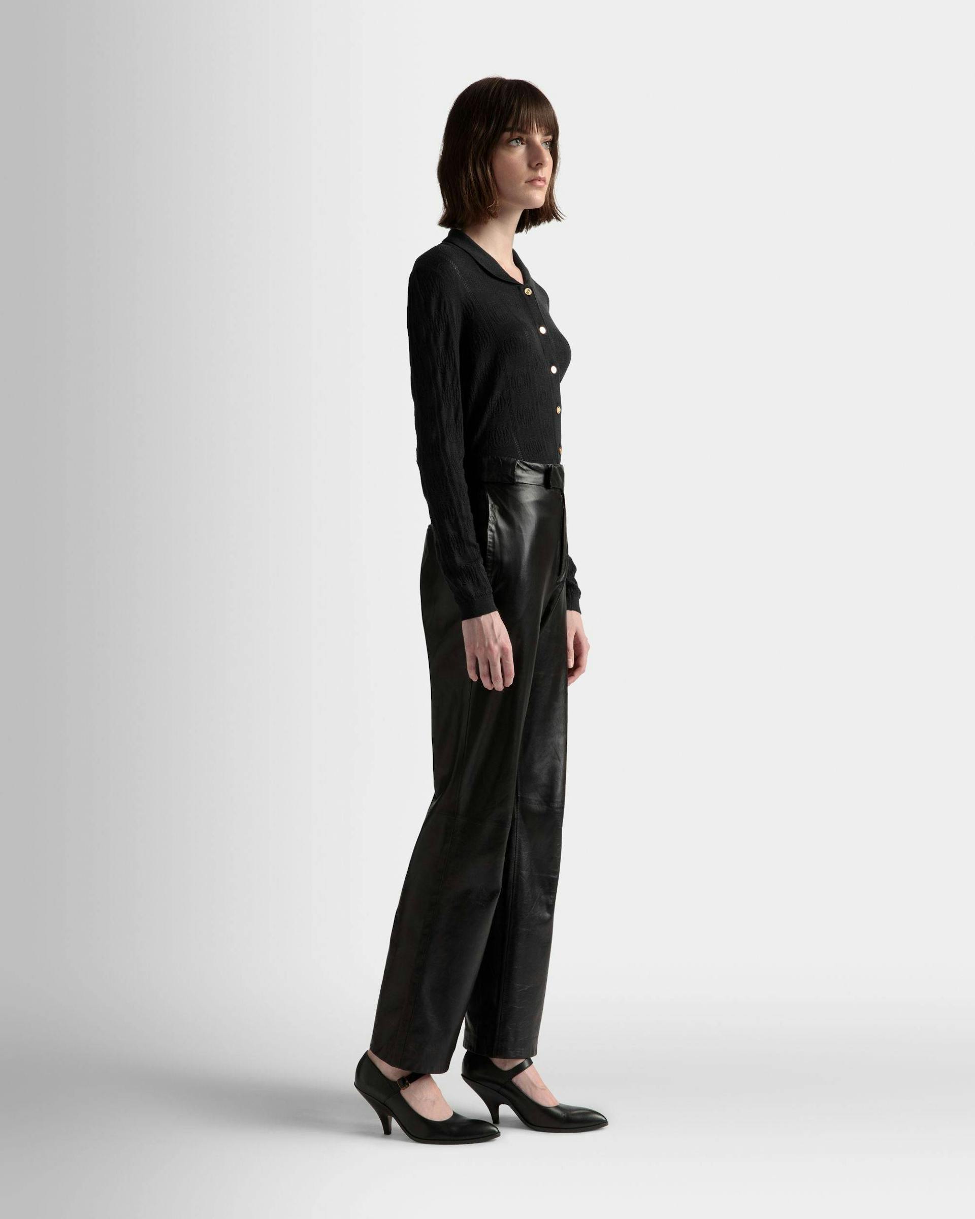 Knit Detail Long Sleeve Polo In Black Wool - Women's - Bally - 04