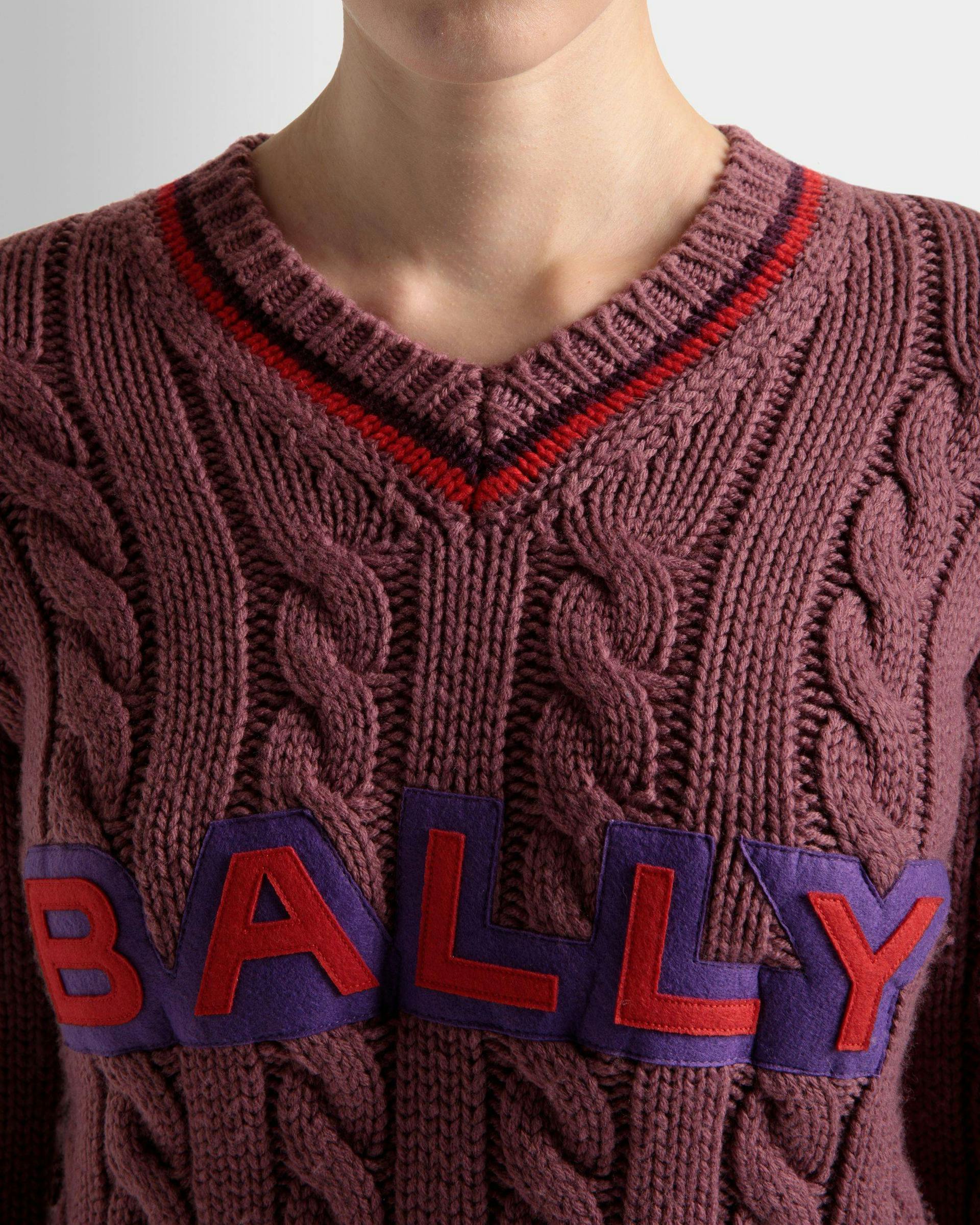 Women's V-Neck Sweater In Light Pink Wool | Bally | On Model Detail