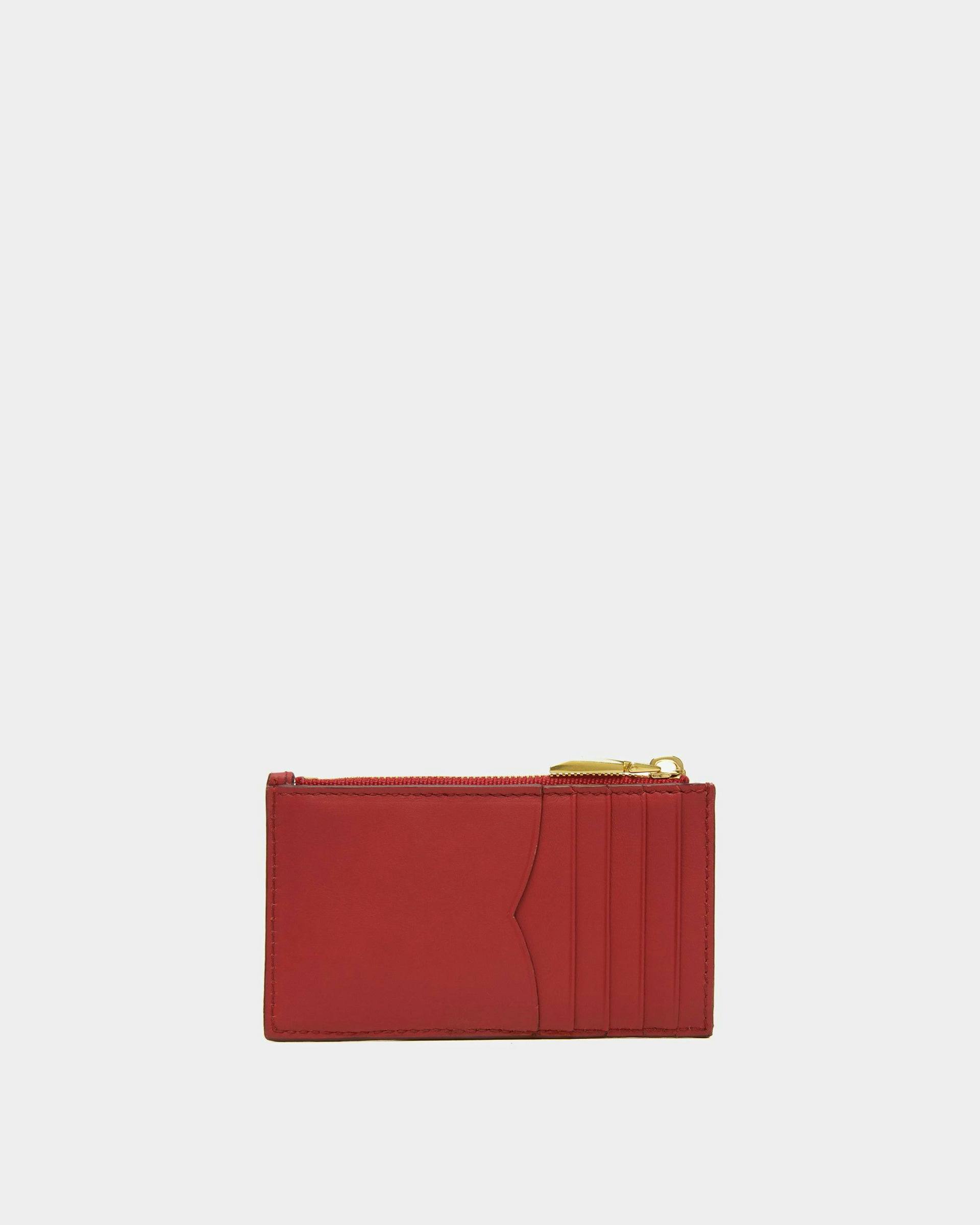 Emblem Business Card Holder In Deep Ruby Leather - Women's - Bally - 02