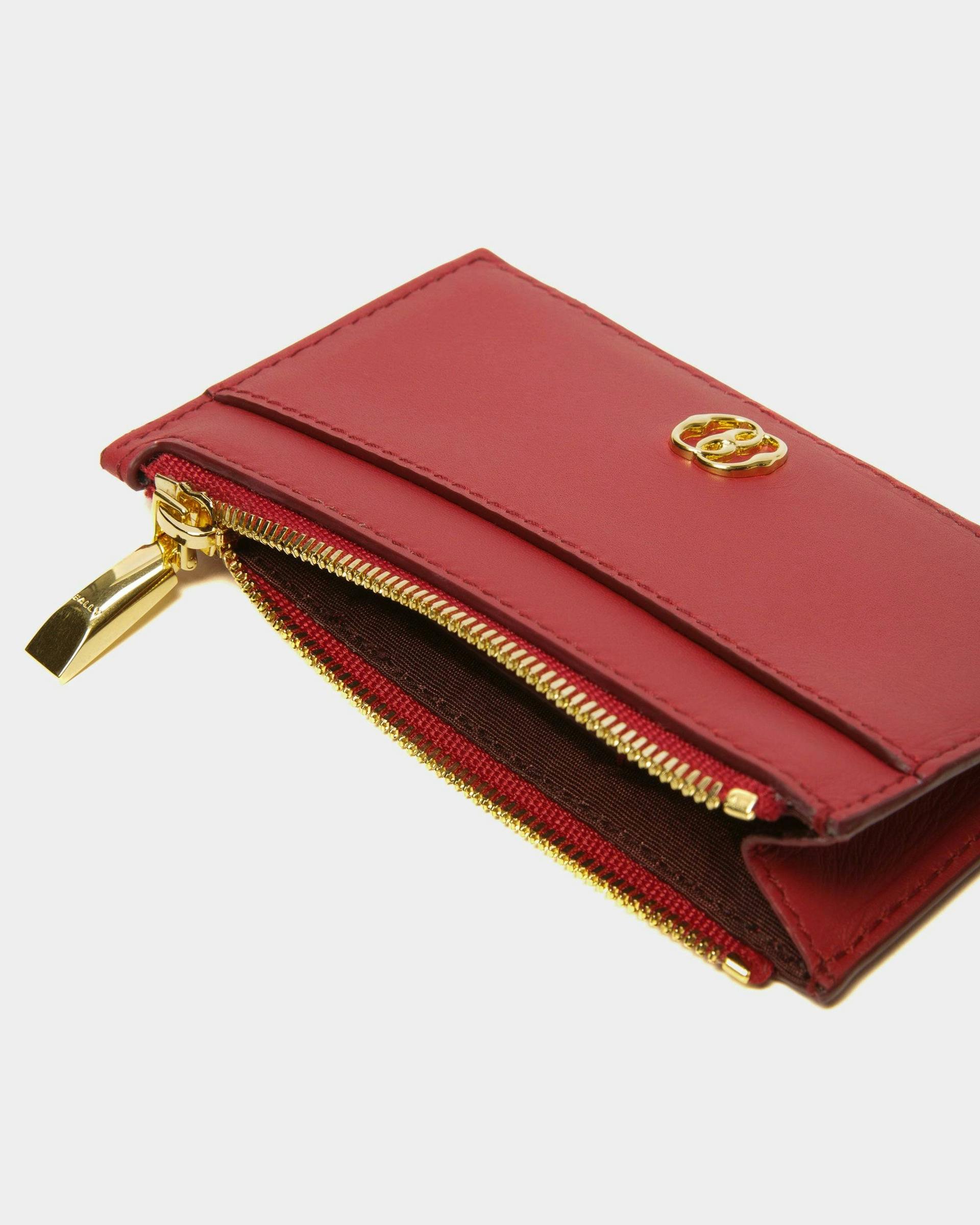 Emblem Business Card Holder In Deep Ruby Leather - Women's - Bally - 04