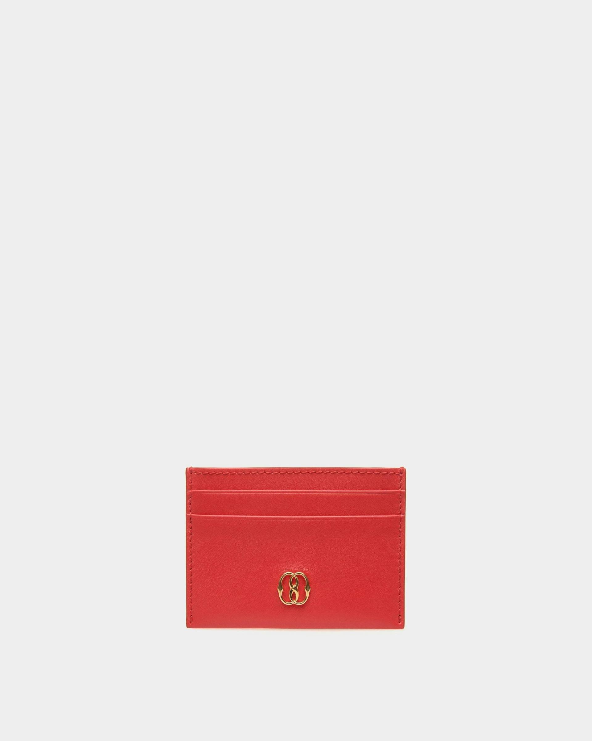 Women's Emblem Card Holder in Red Leather | Bally | Still Life Front