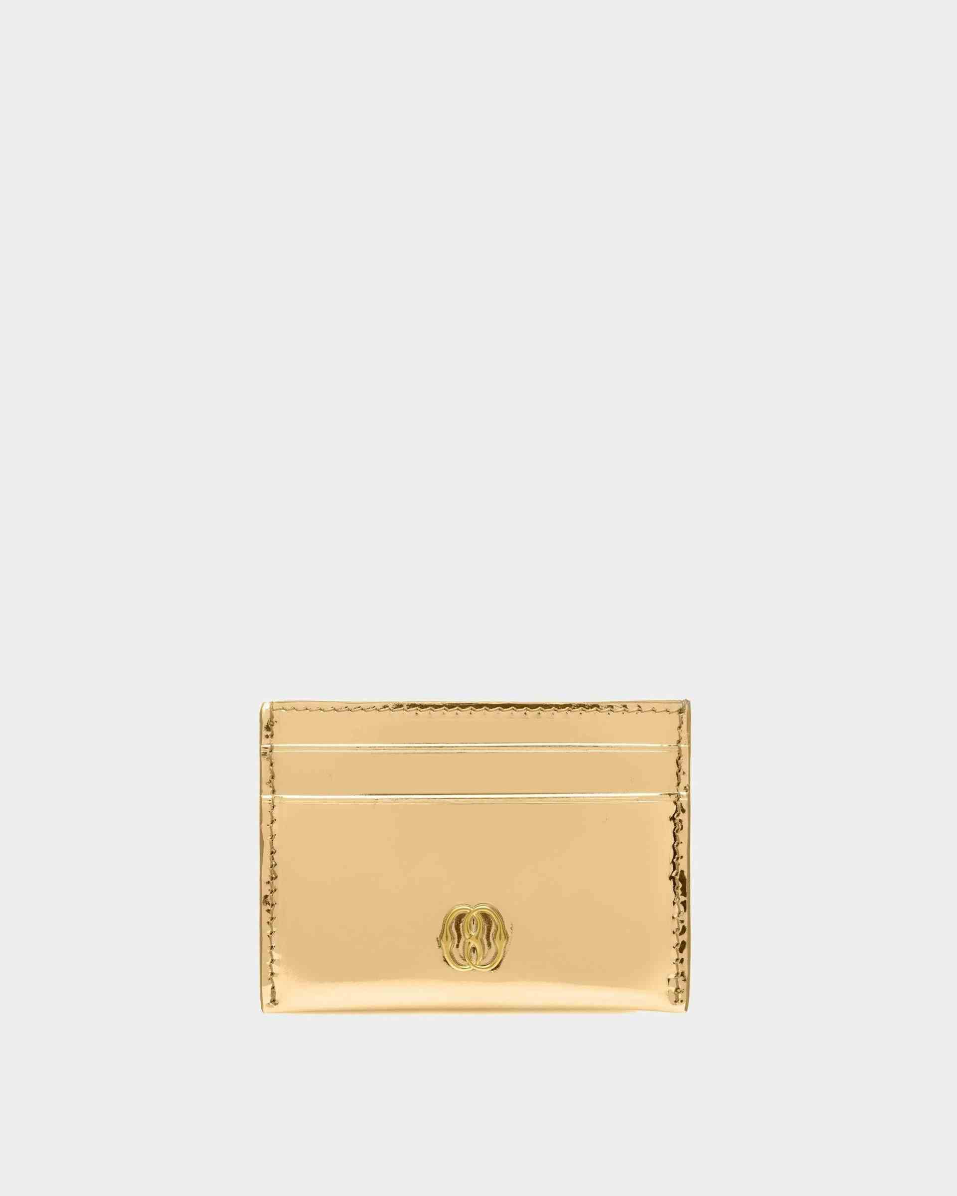 Emblem Business Card Holder In Gold Leather - Women's - Bally
