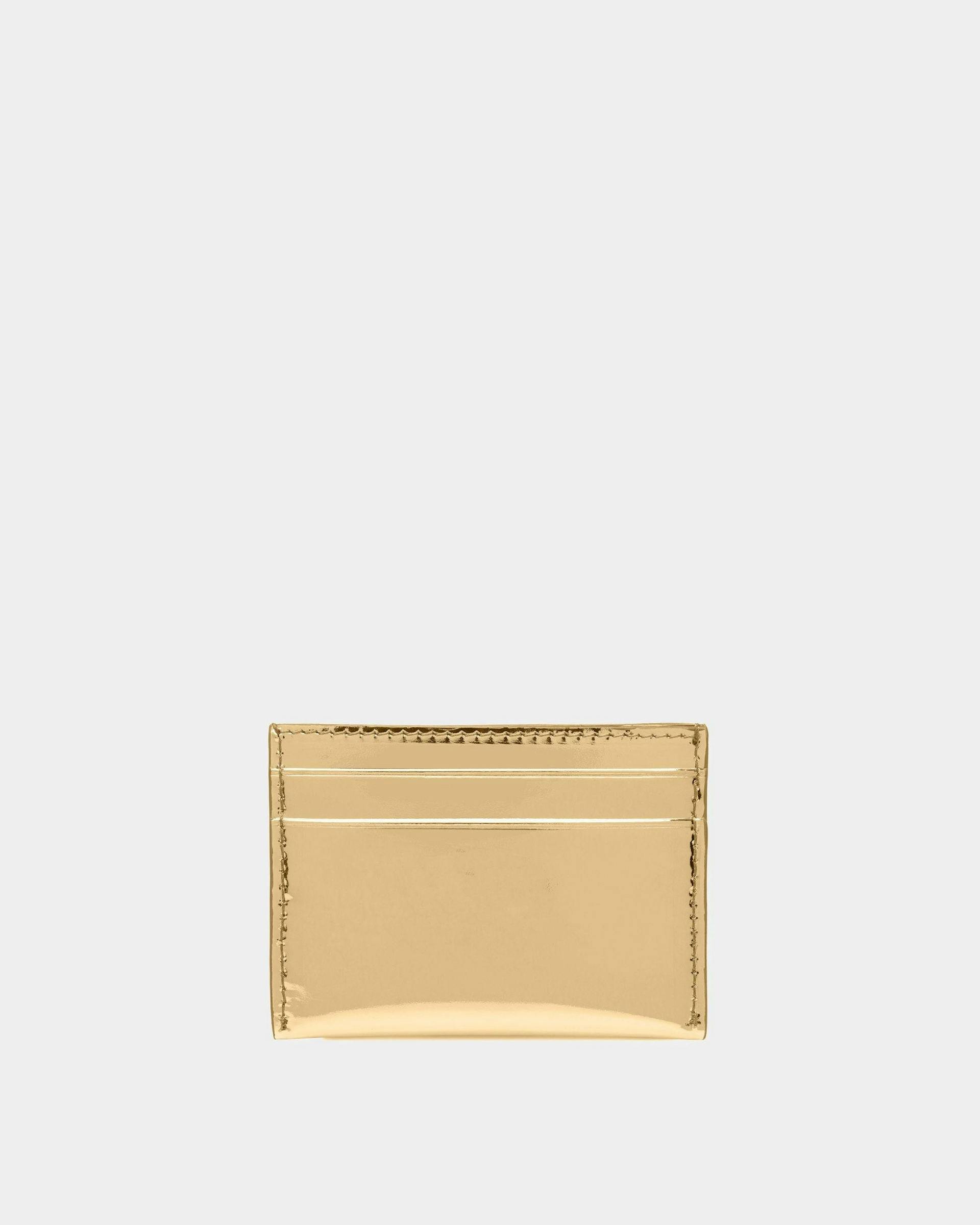 Emblem Business Card Holder In Gold Leather - Women's - Bally - 02