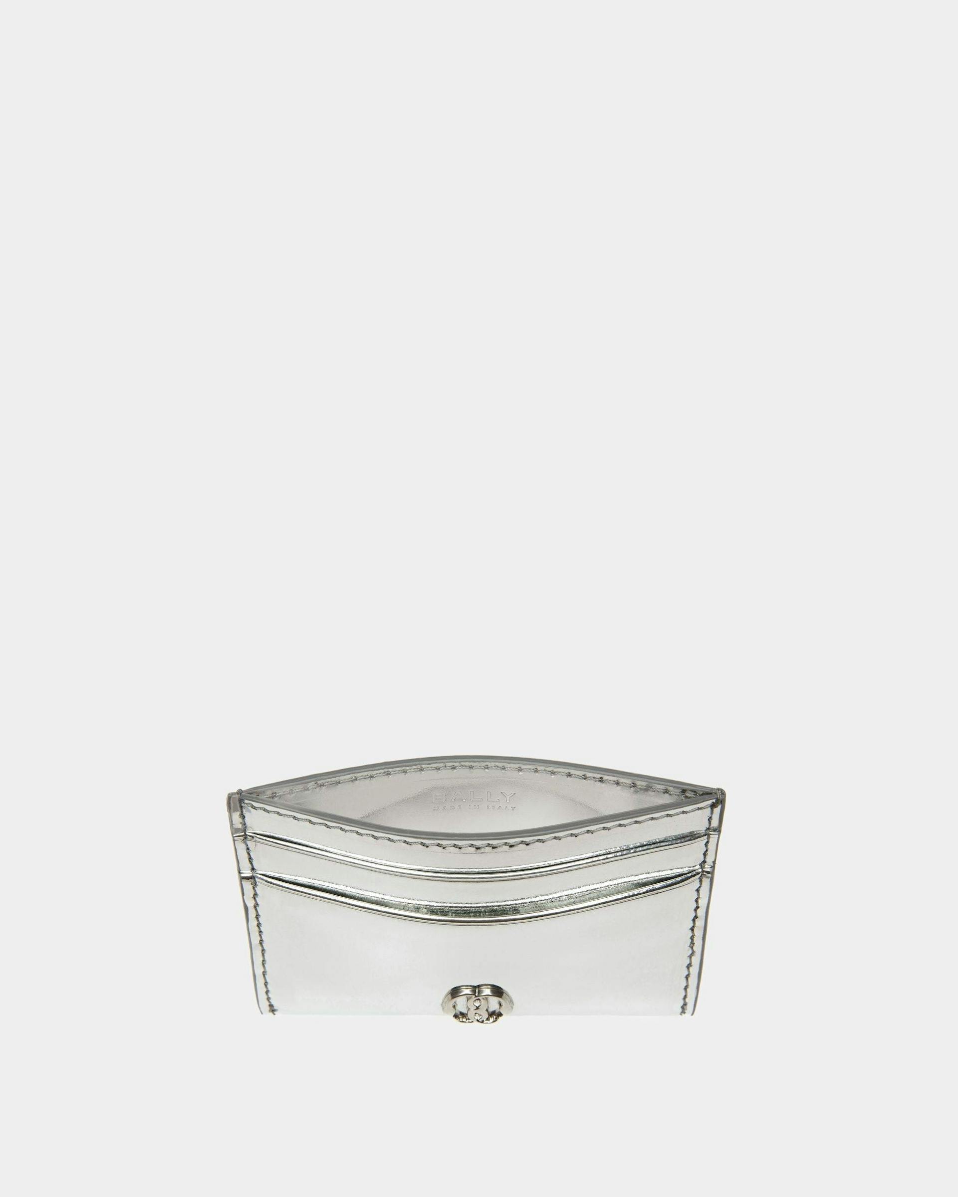 Emblem Business Card Holder In Silver Leather - Women's - Bally - 03