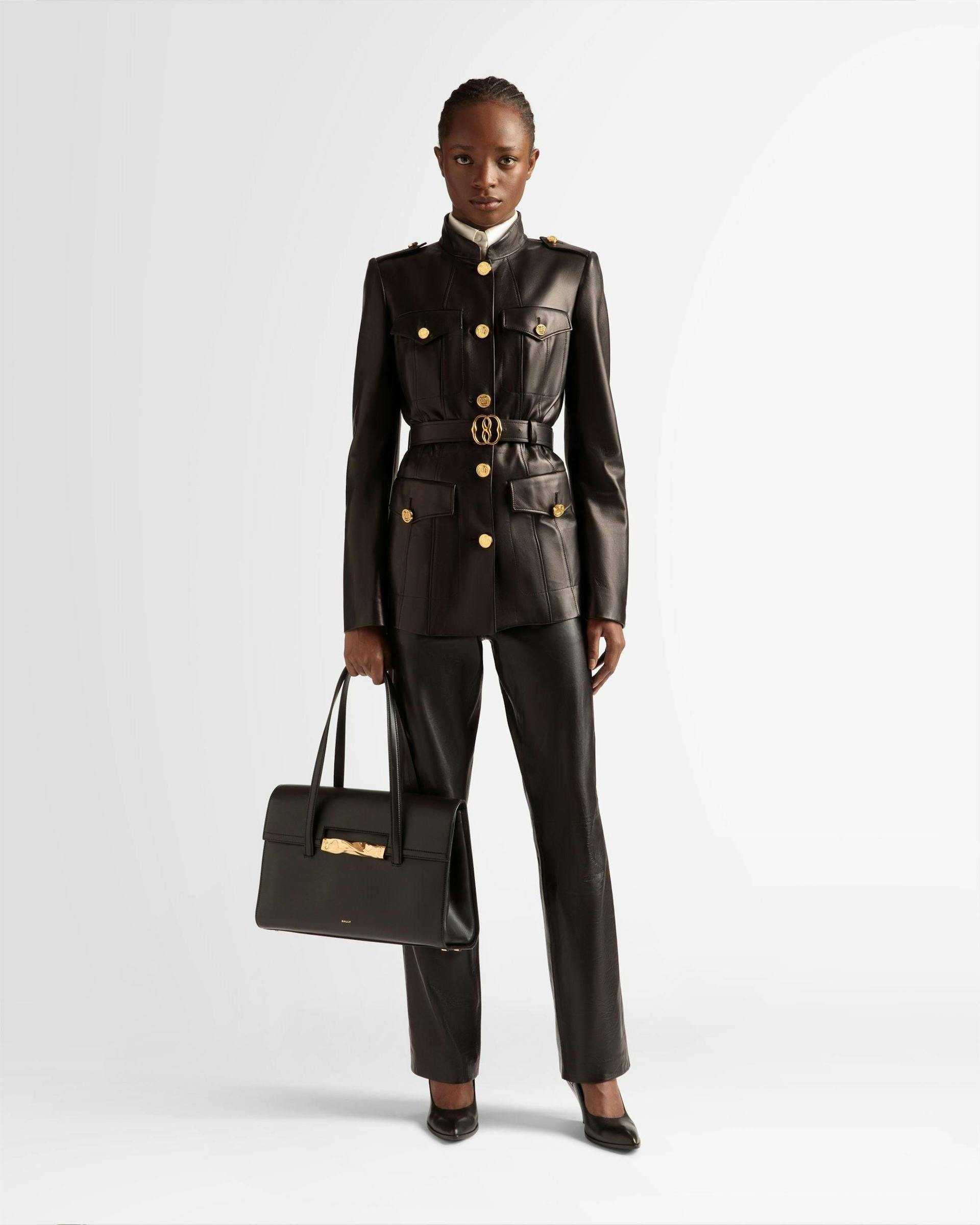 Belted Jacket In Black Leather - Women's - Bally - 02
