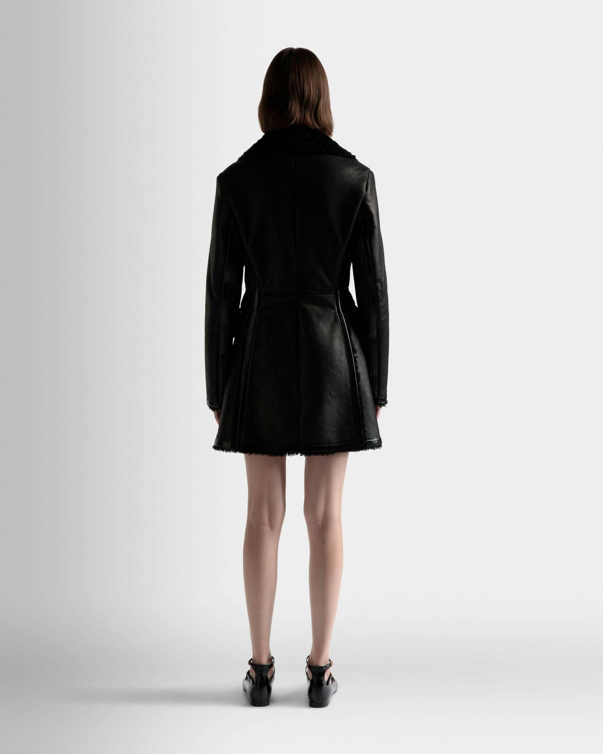 Women's Wool-lined Coat In Black Leather | Bally | On Model Back