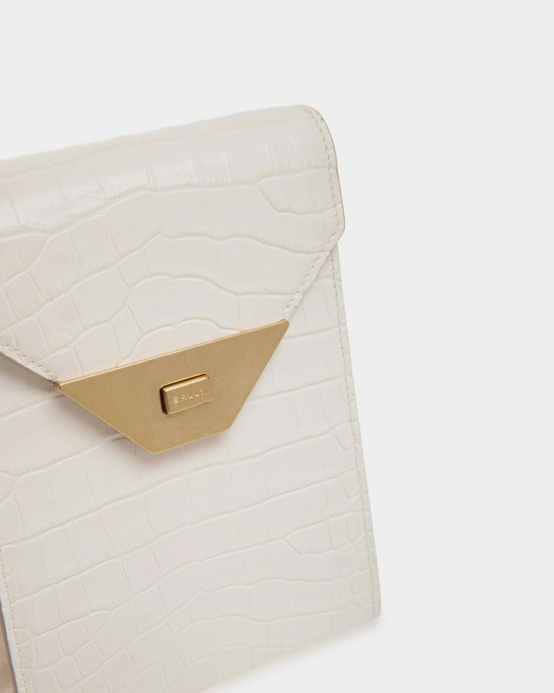 Women's Tilt Phone Bag in White Crocodile Print Leather | Bally | Still Life Detail