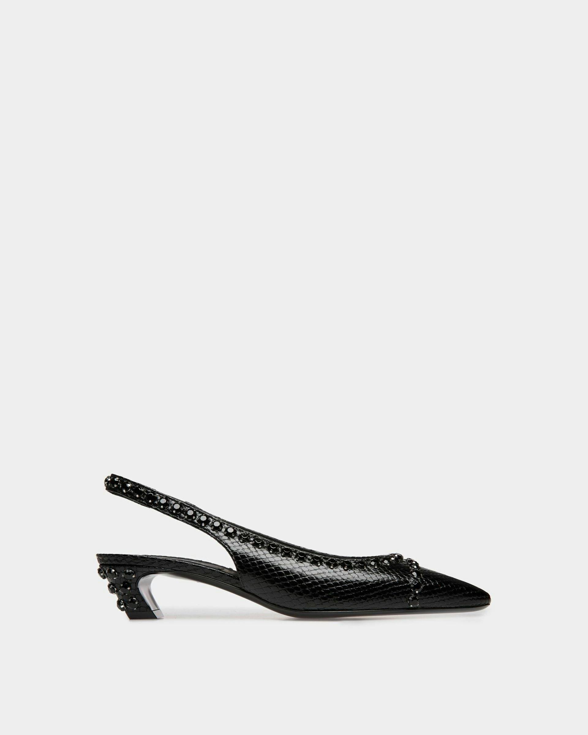 Sylt Slingback Pump in Black Python Printed Leather - Women's - Bally - 01