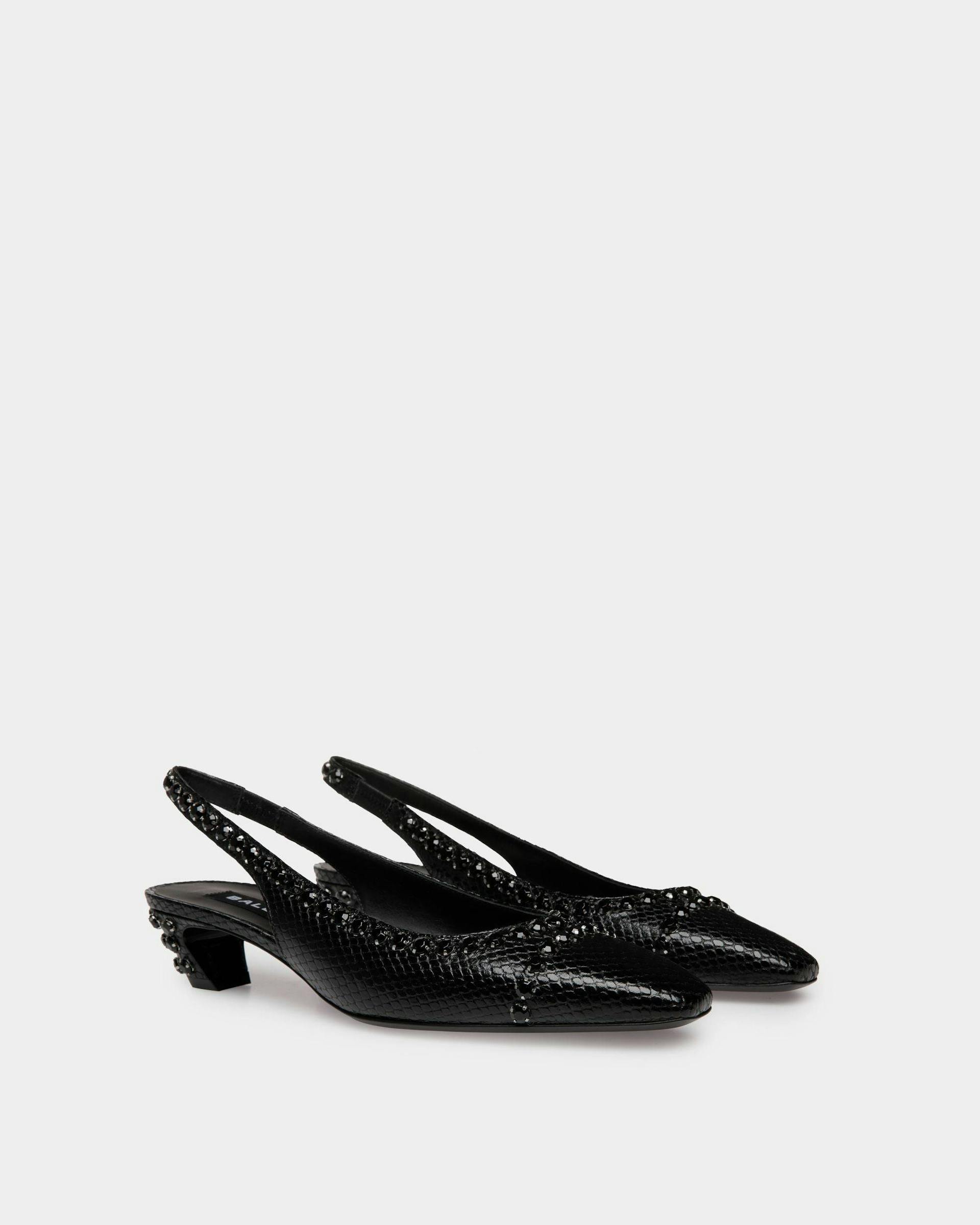 Sylt Slingback Pump in Black Python Printed Leather - Women's - Bally - 02