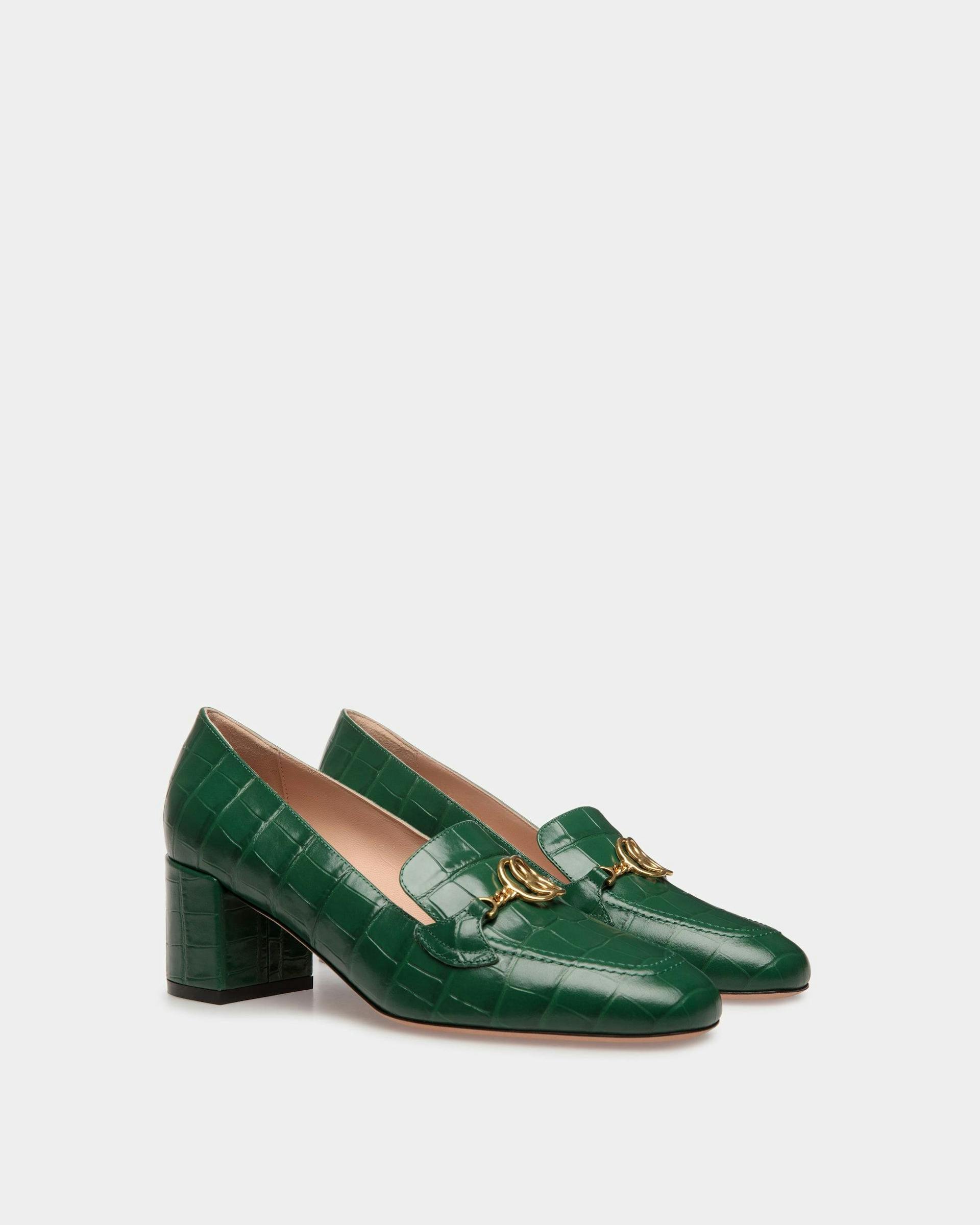 Daily Emblem Loafers In Kelly Green Leather - Women's - Bally - 02