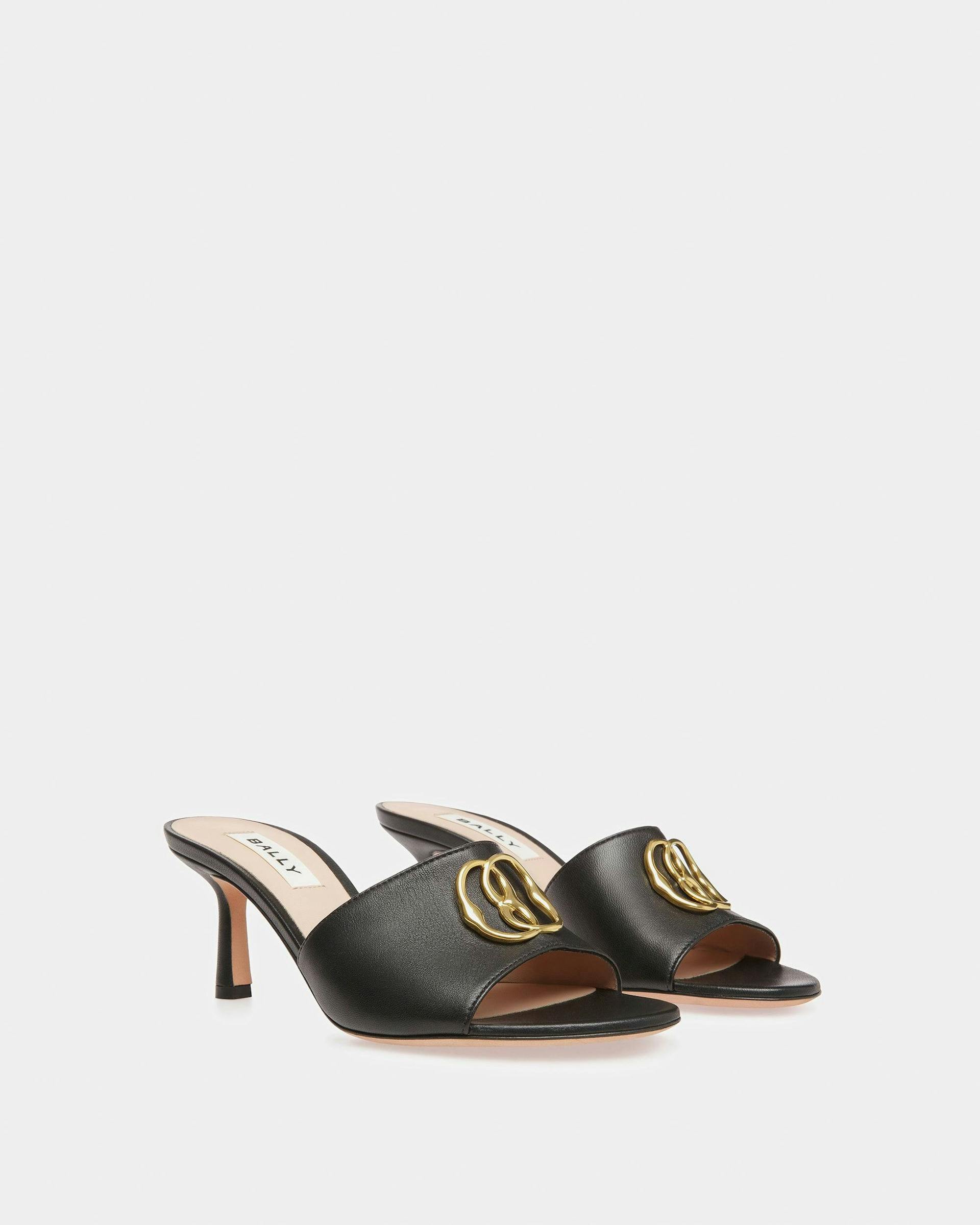 Women's Emblem Sandals In Black Leather | Bally | Still Life 3/4 Front
