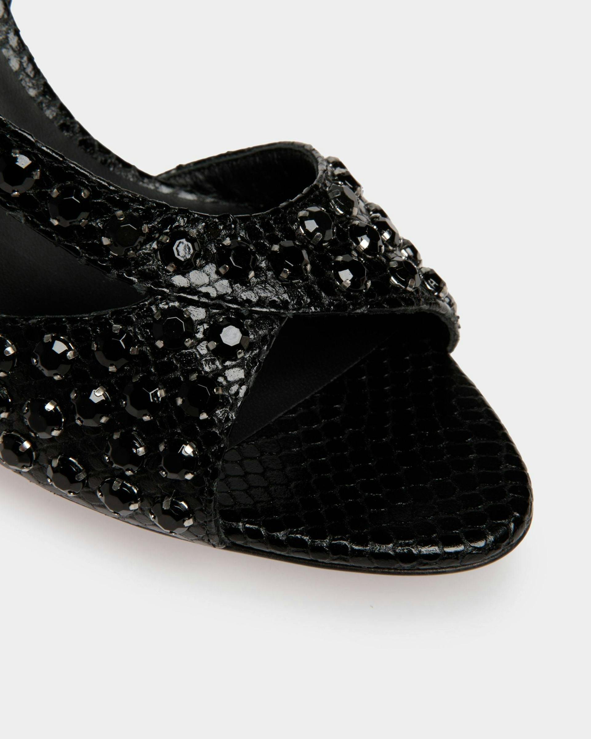 Women's Katy Heeled Sandal in Black Python Printed Leather | Bally | Still Life Detail