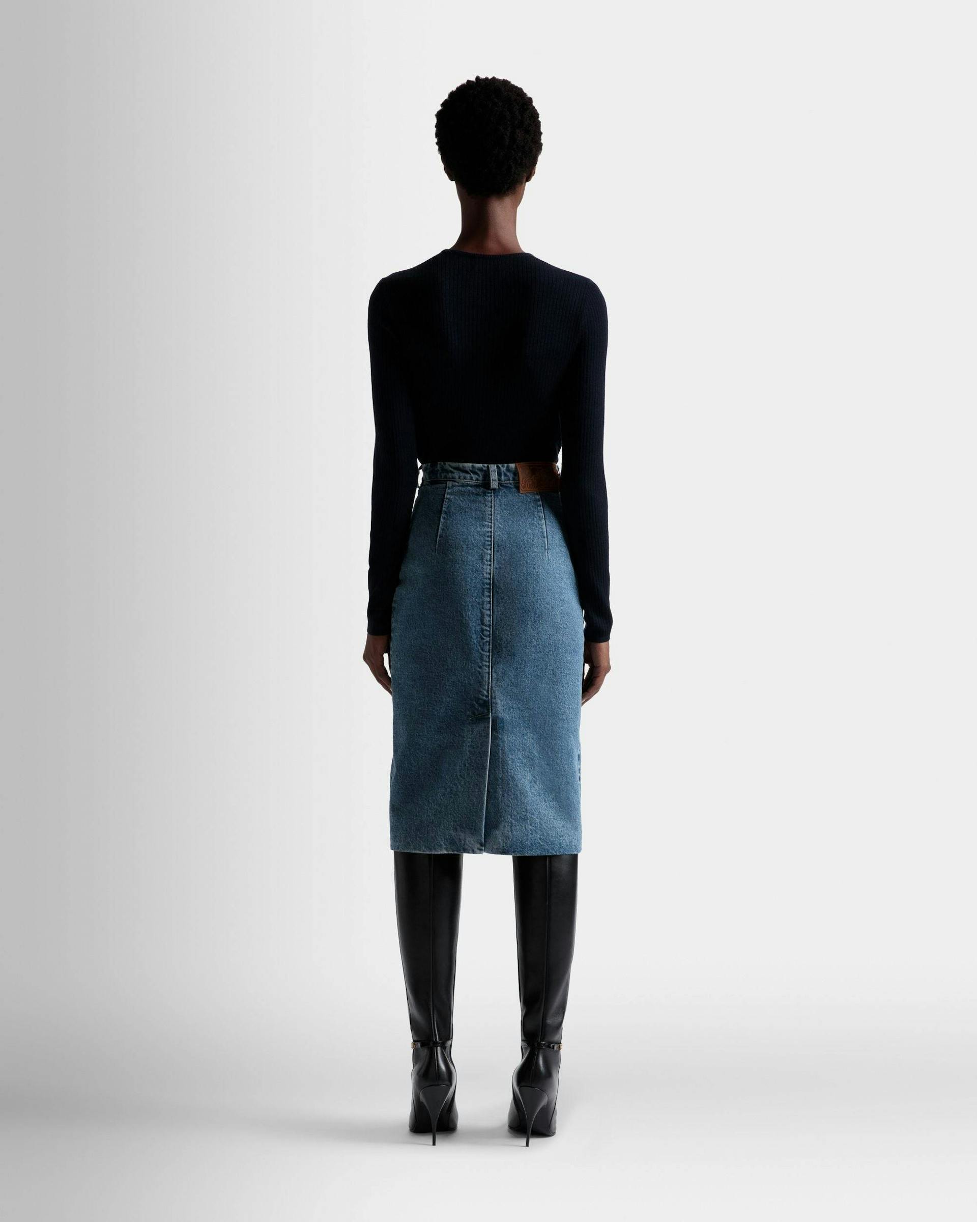 Knee Length Skirt In Light Blue Denim - Women's - Bally - 06