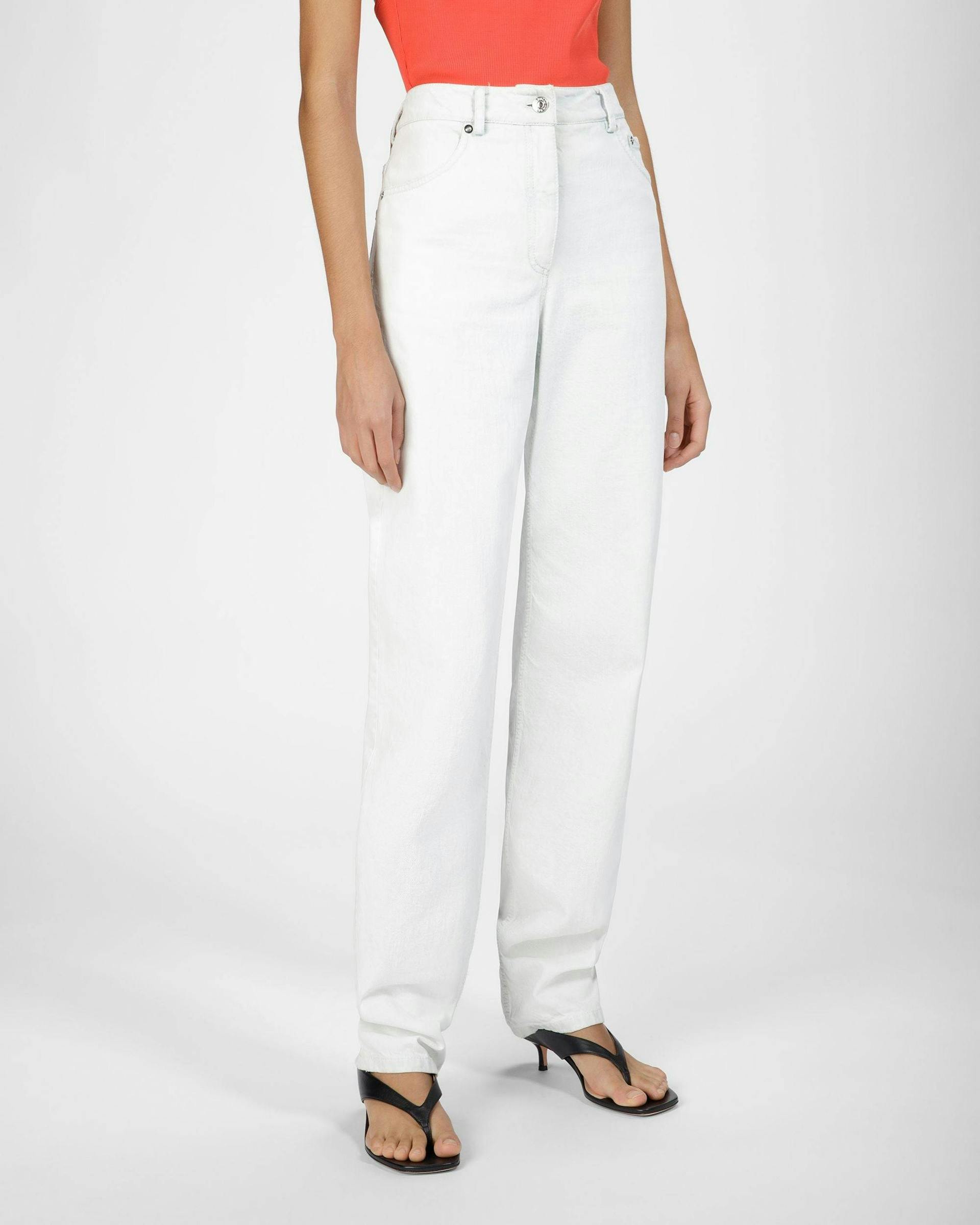 Cotton Denim Trousers In Bleached White - Women's - Bally - 03