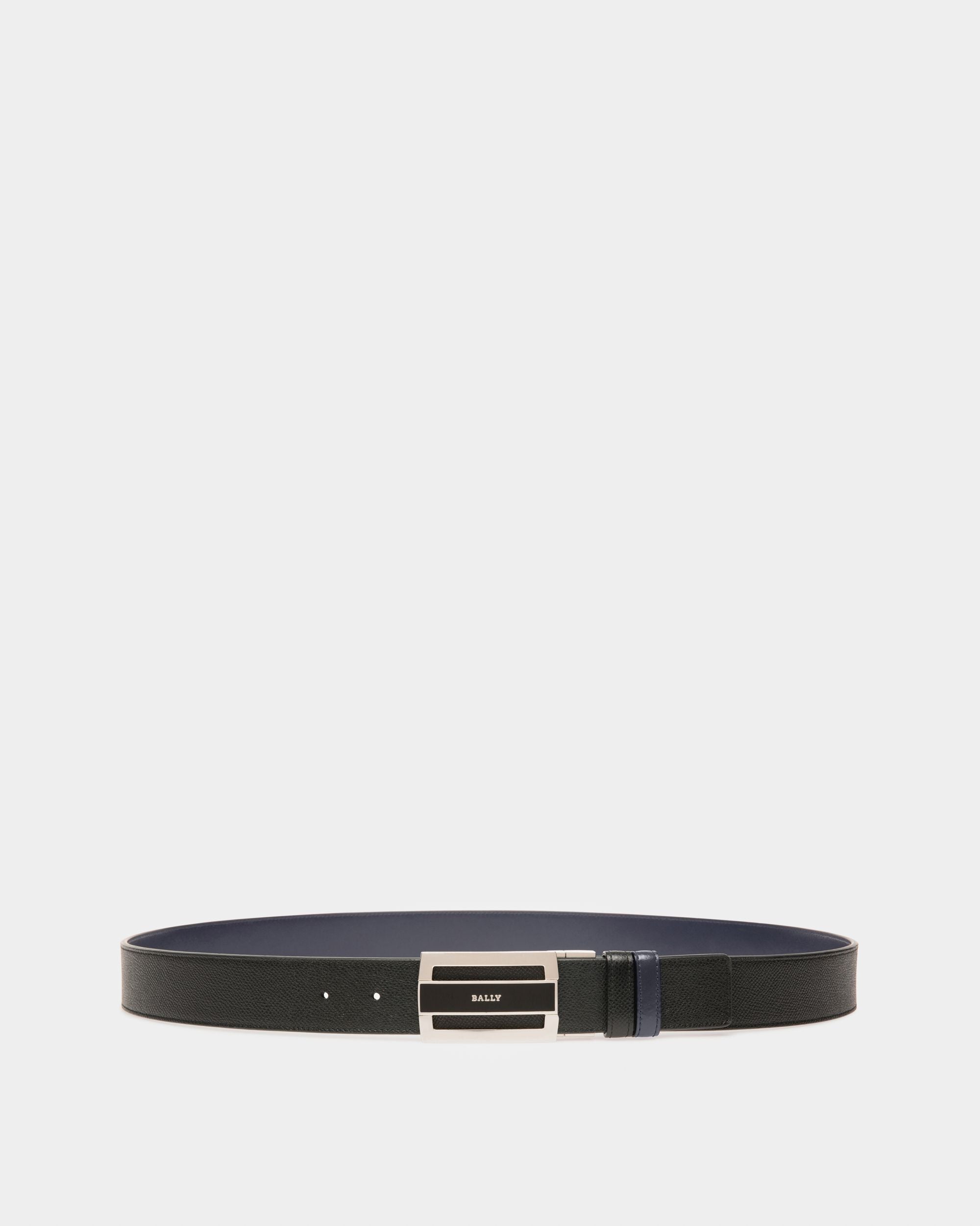 Fabazia Leather 35mm Belt In Black & Navy - Men's - Bally - 01