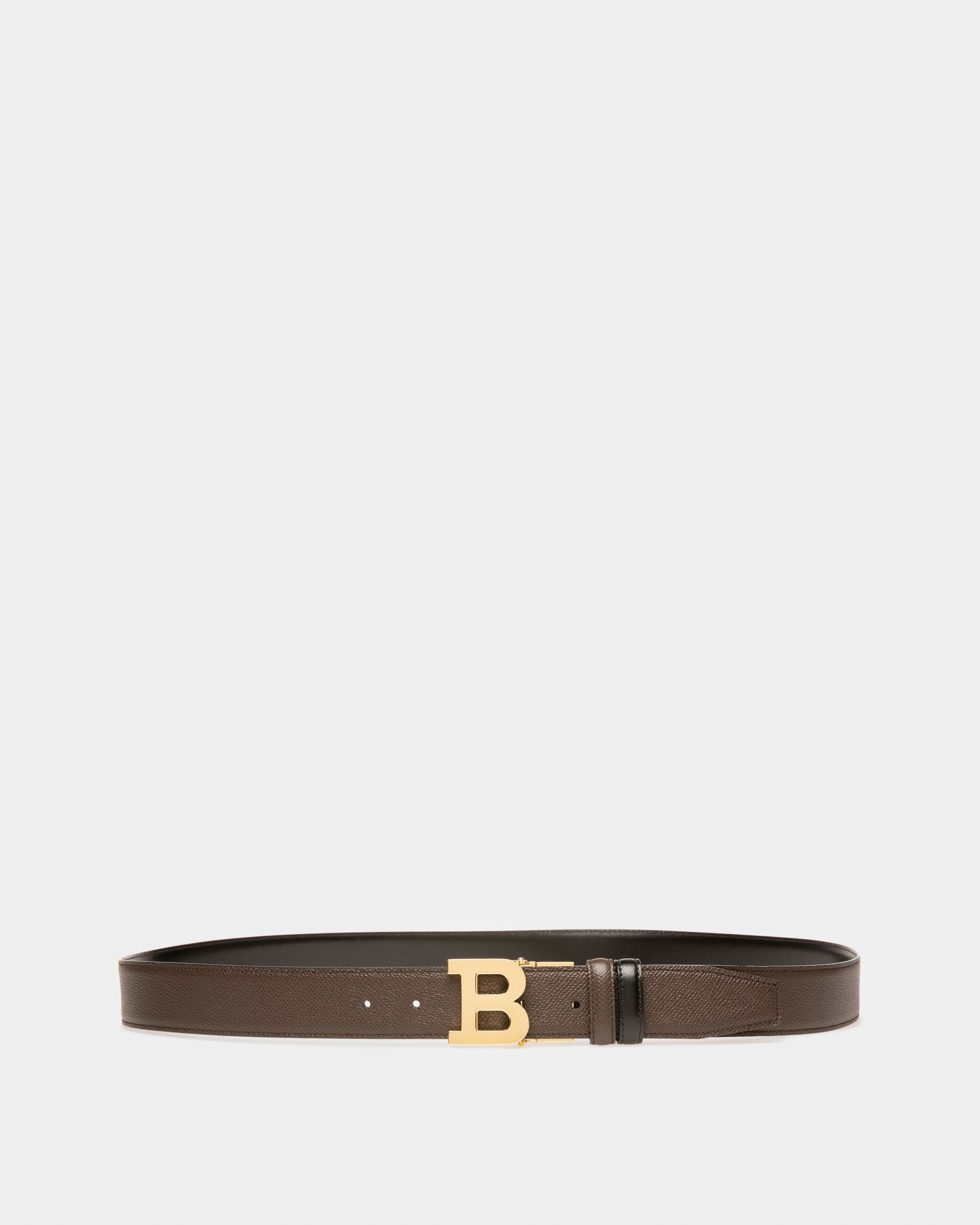 B Buckle Leather 35mm Belt In Brown & Black - Men's - Bally - 01