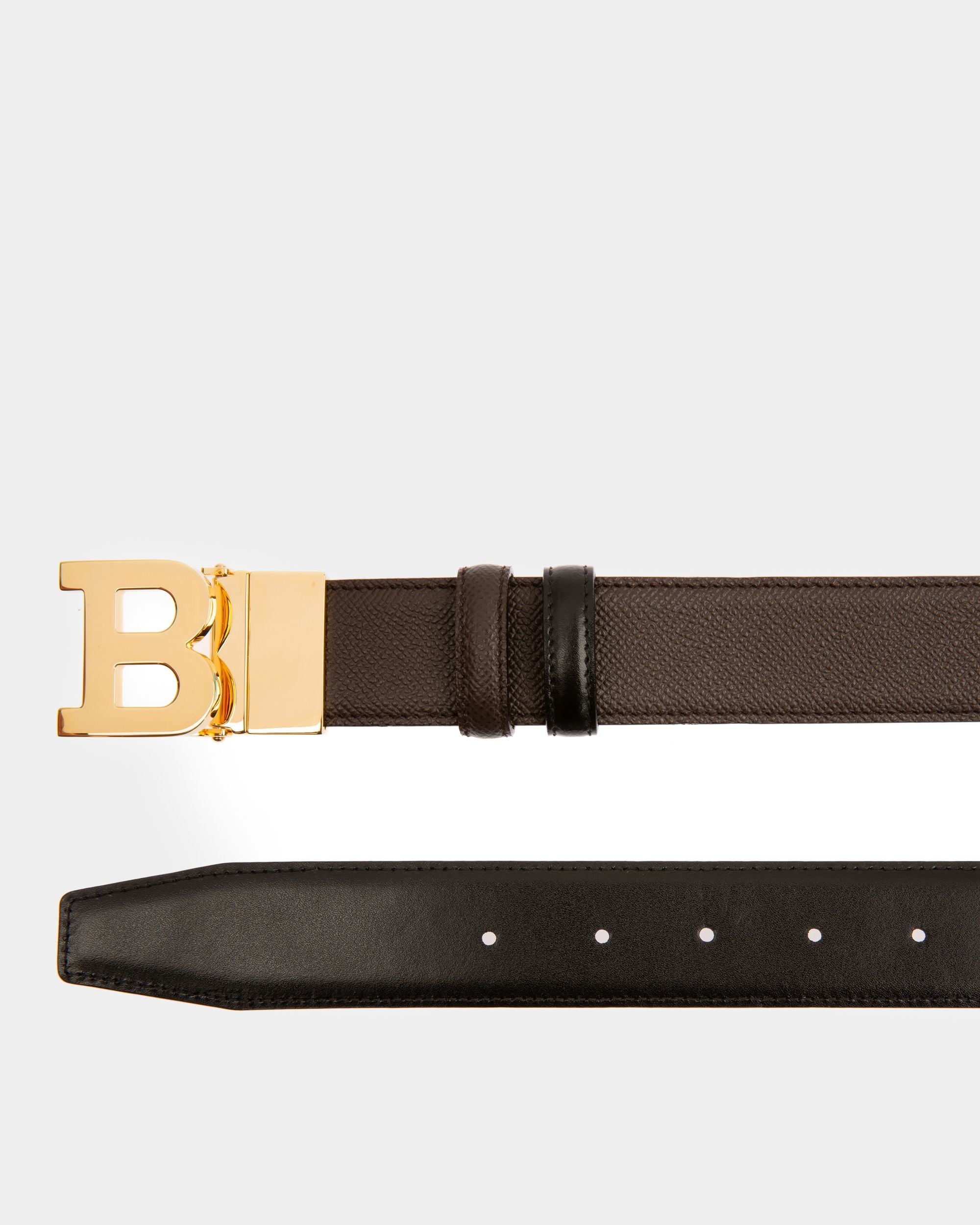 B Buckle Leather 35mm Belt In Brown & Black - Men's - Bally - 02
