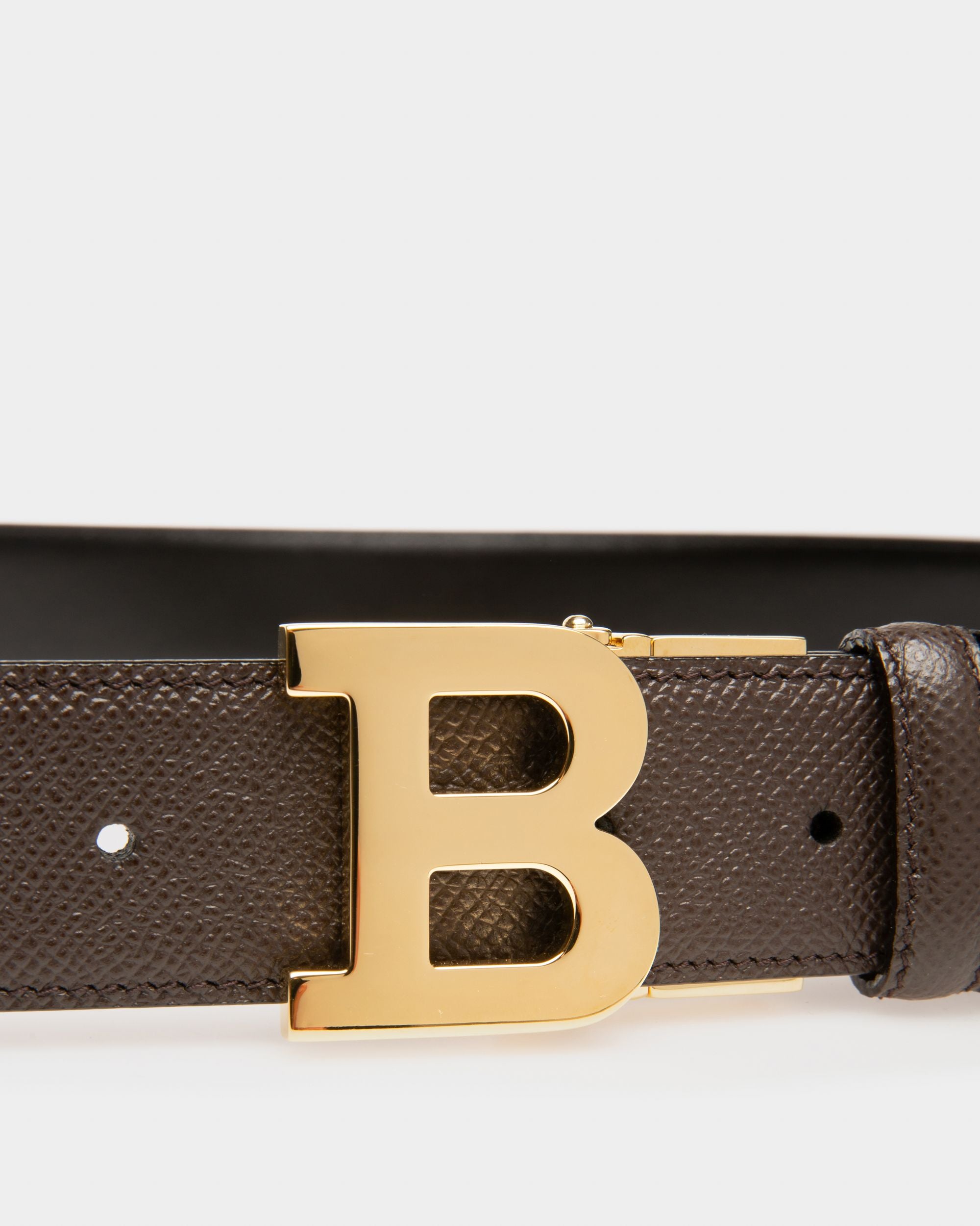 B Buckle Leather 35mm Belt In Brown & Black - Men's - Bally - 03