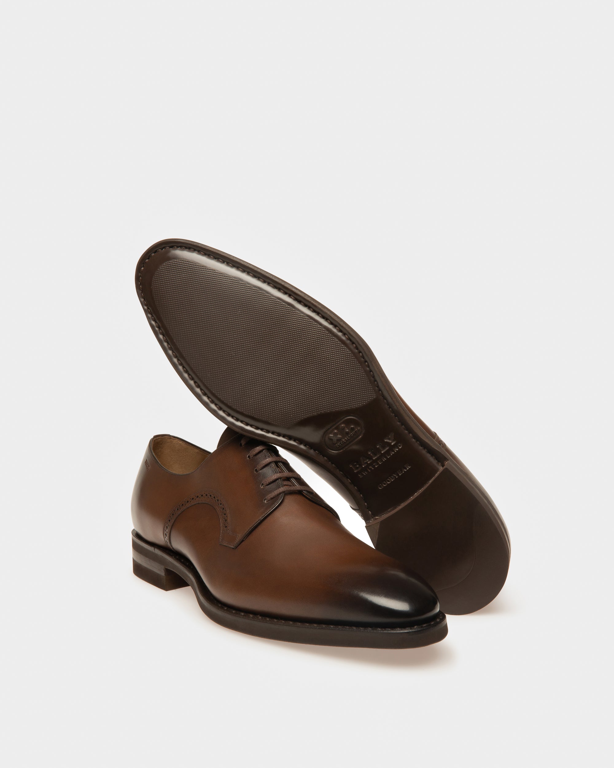 Scrivani Men's Leather Derby Lace-Up Shoe In Mid Brown - Men's - Bally - 03