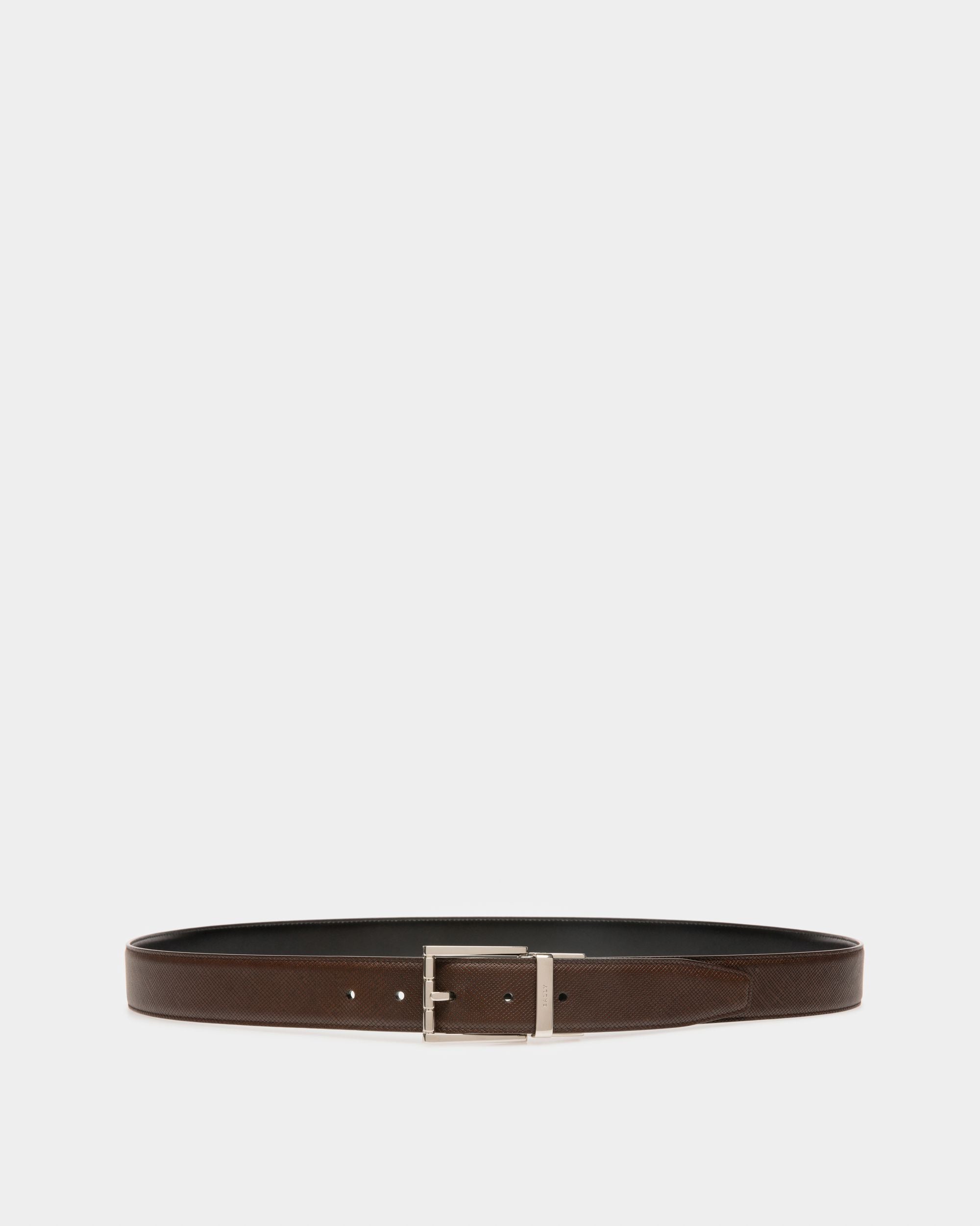 Astor Leather 35mm Belt In Brown & Black - Men's - Bally - 01