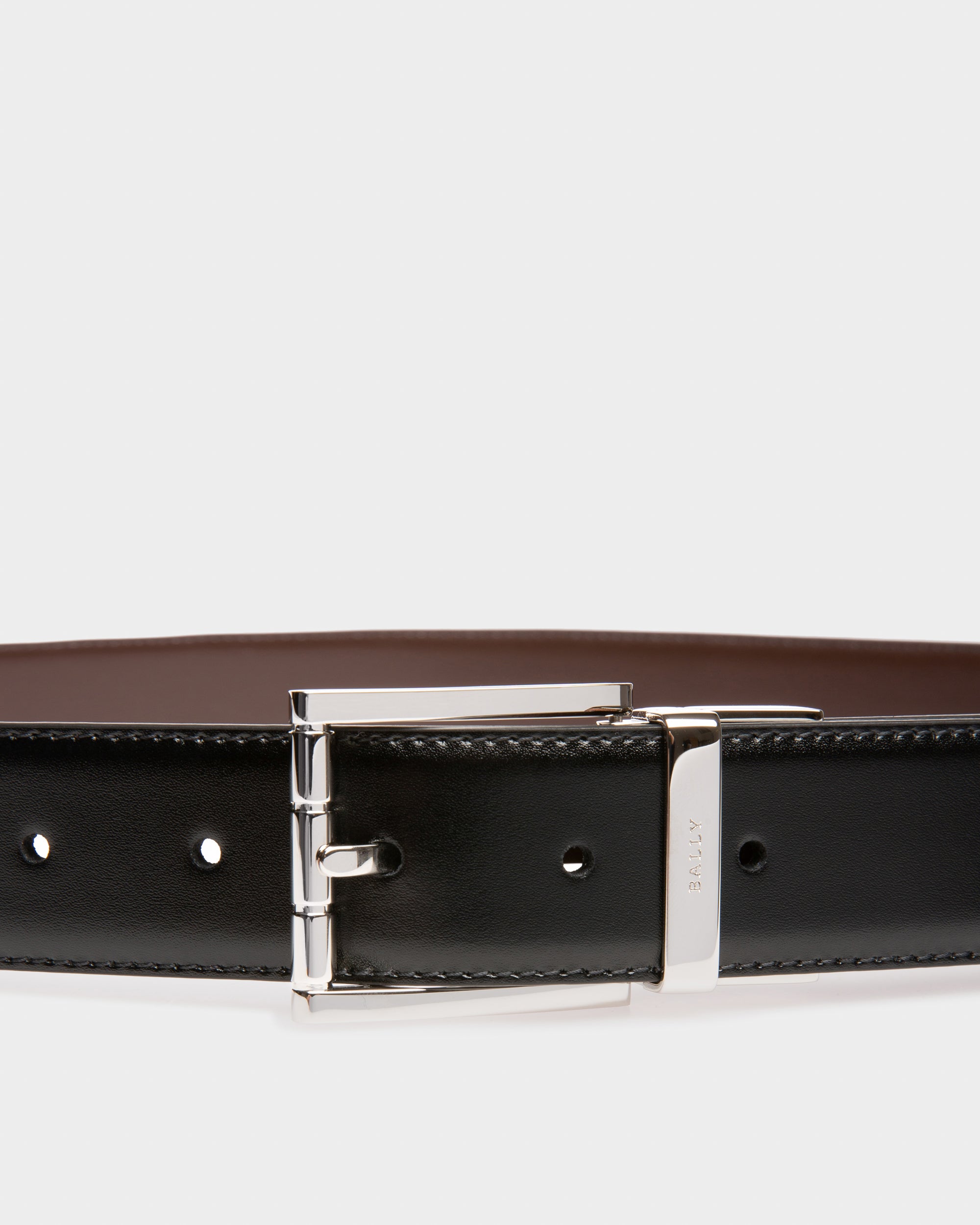 Astor Leather 35mm Belt In Black & Brown - Men's - Bally - 03