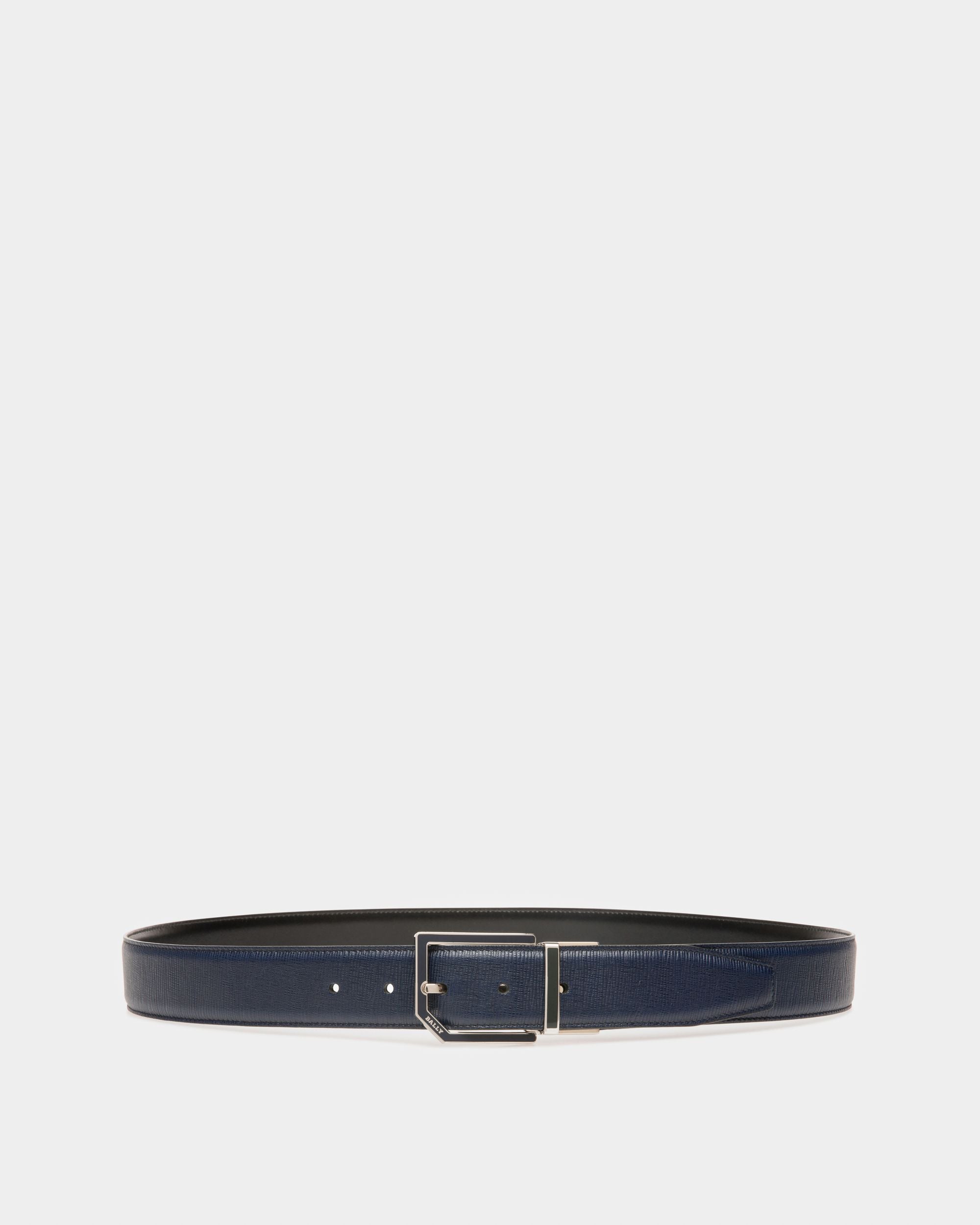 Charlton Leather 35mm Belt In Navy & Black - Men's - Bally - 01