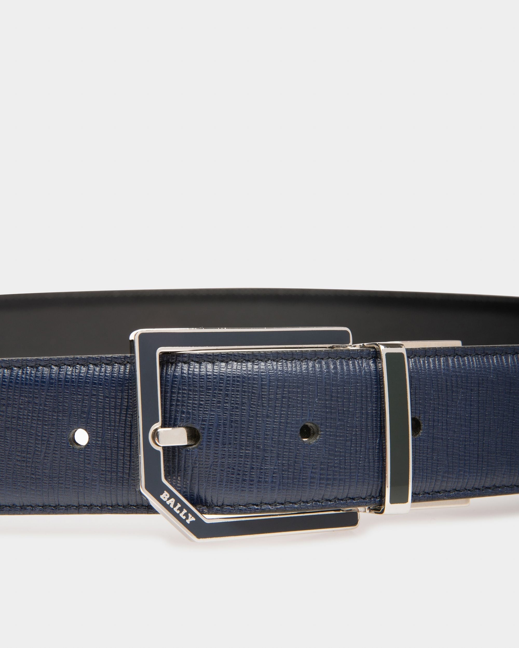 Charlton Leather 35mm Belt In Navy & Black - Men's - Bally - 03