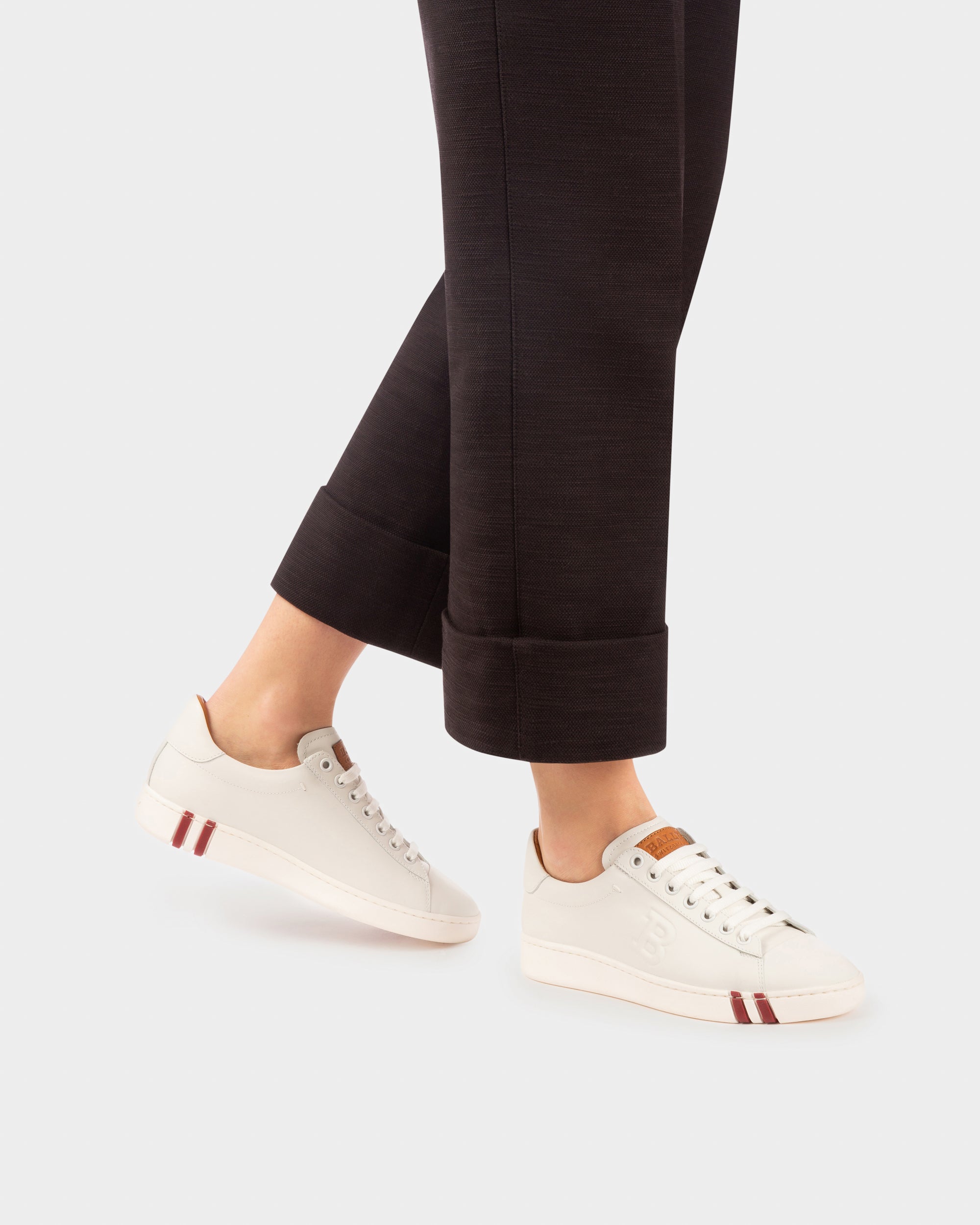 Wivian Women's Leather Perforated Trainer In White - Women's - Bally - 03
