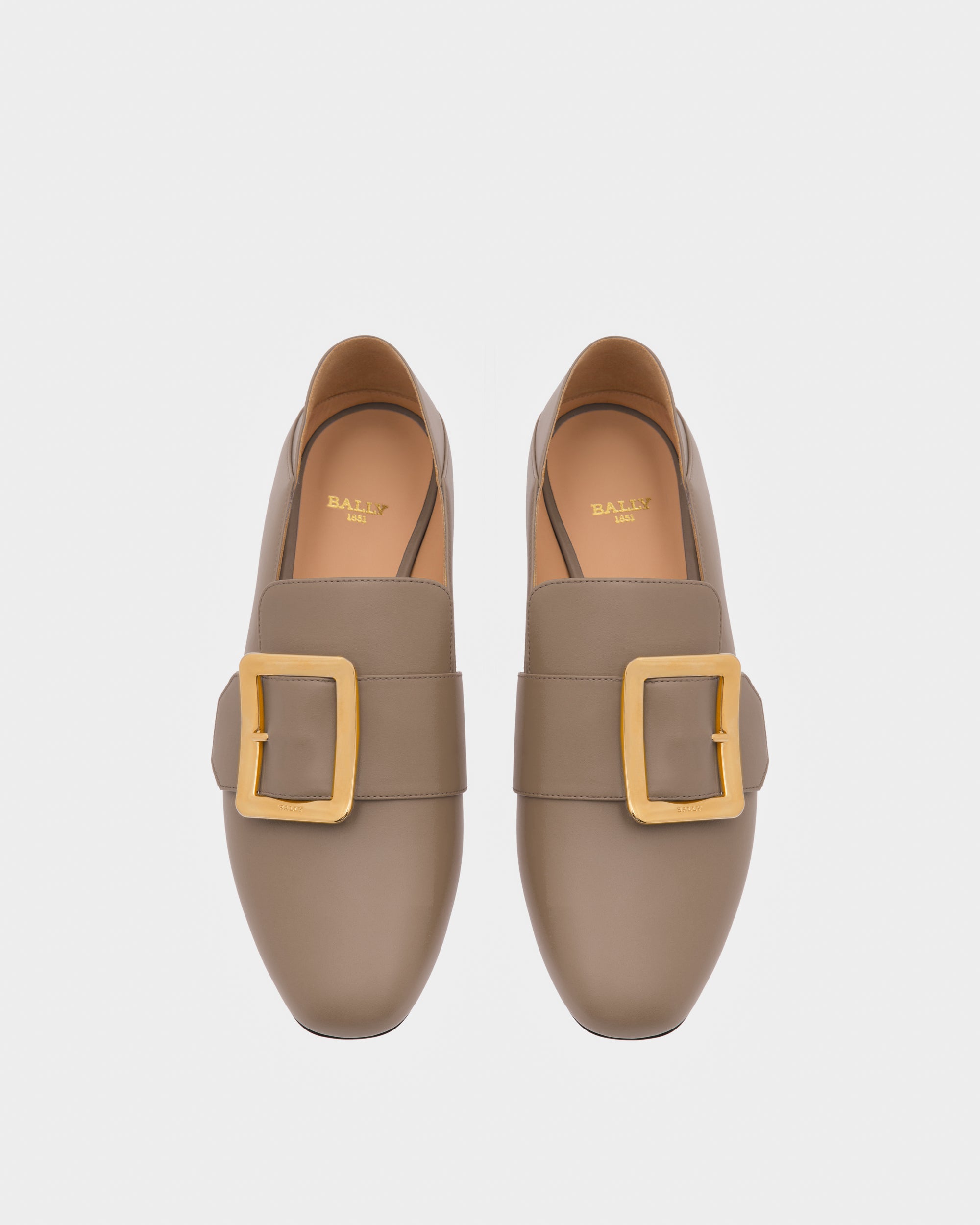 Janelle Leather Loafers In Taupe - Women's - Bally - 02