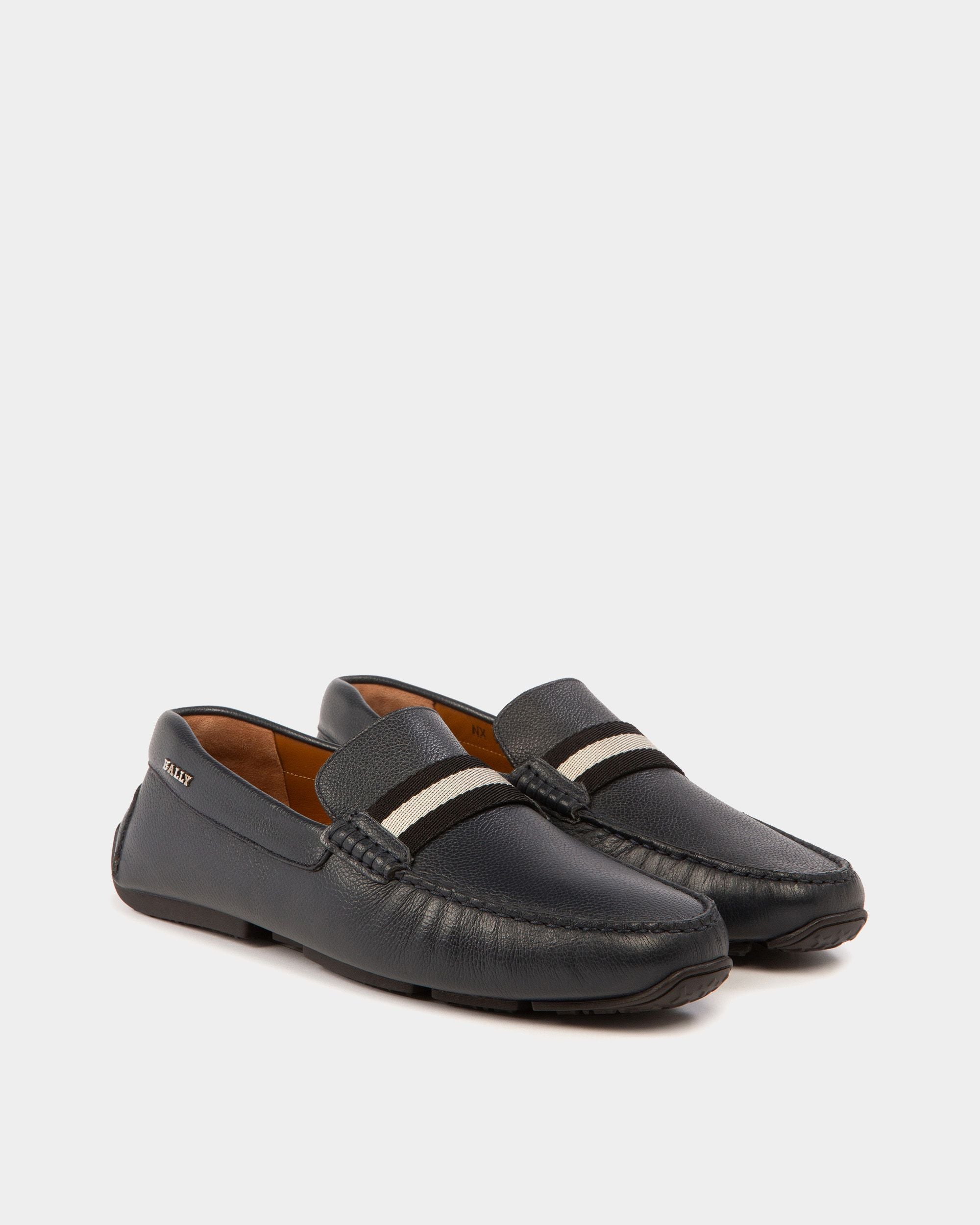Pilot Drivers In Navy Leather And Fabric - Men's - Bally - 03