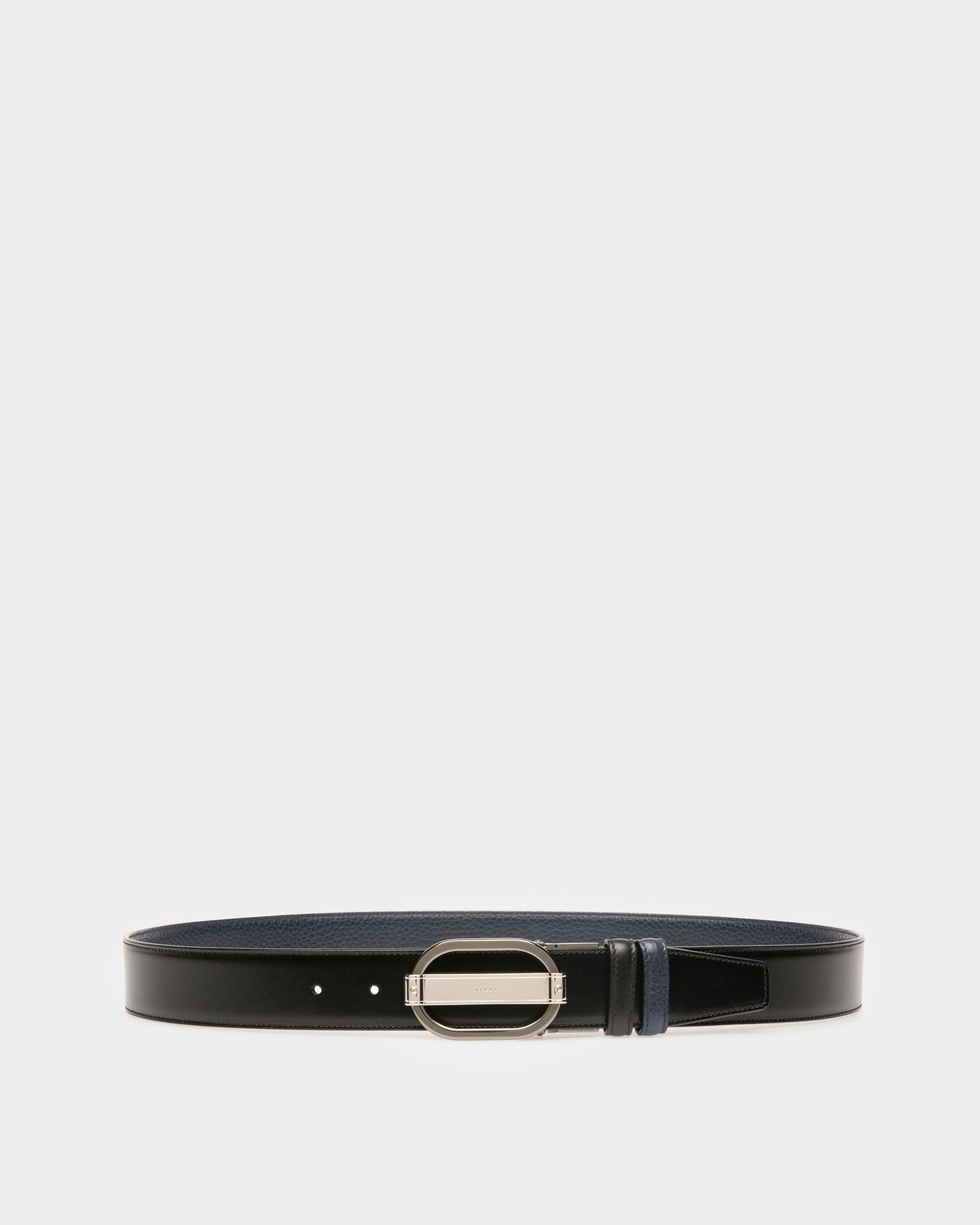 Sil Leather 35mm Belt In Black & Navy - Men's - Bally - 01
