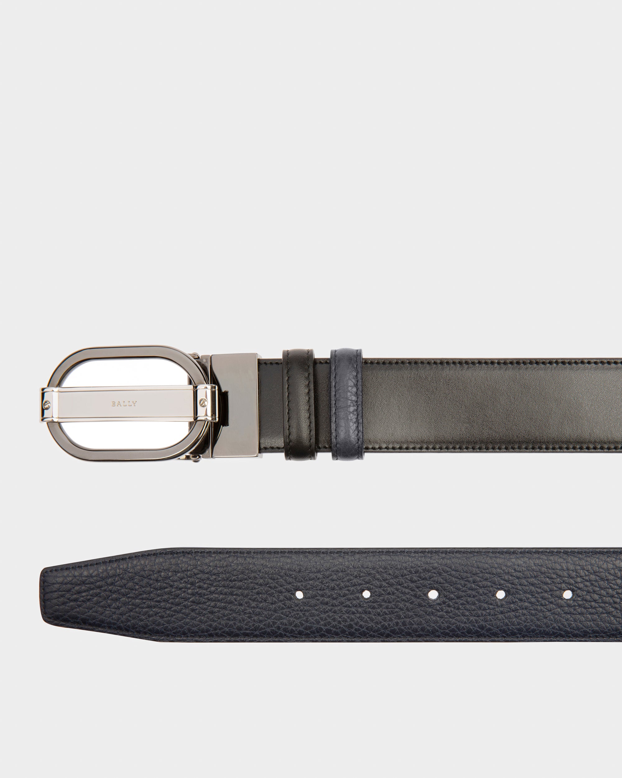 Sil Leather 35mm Belt In Black & Navy - Men's - Bally - 02