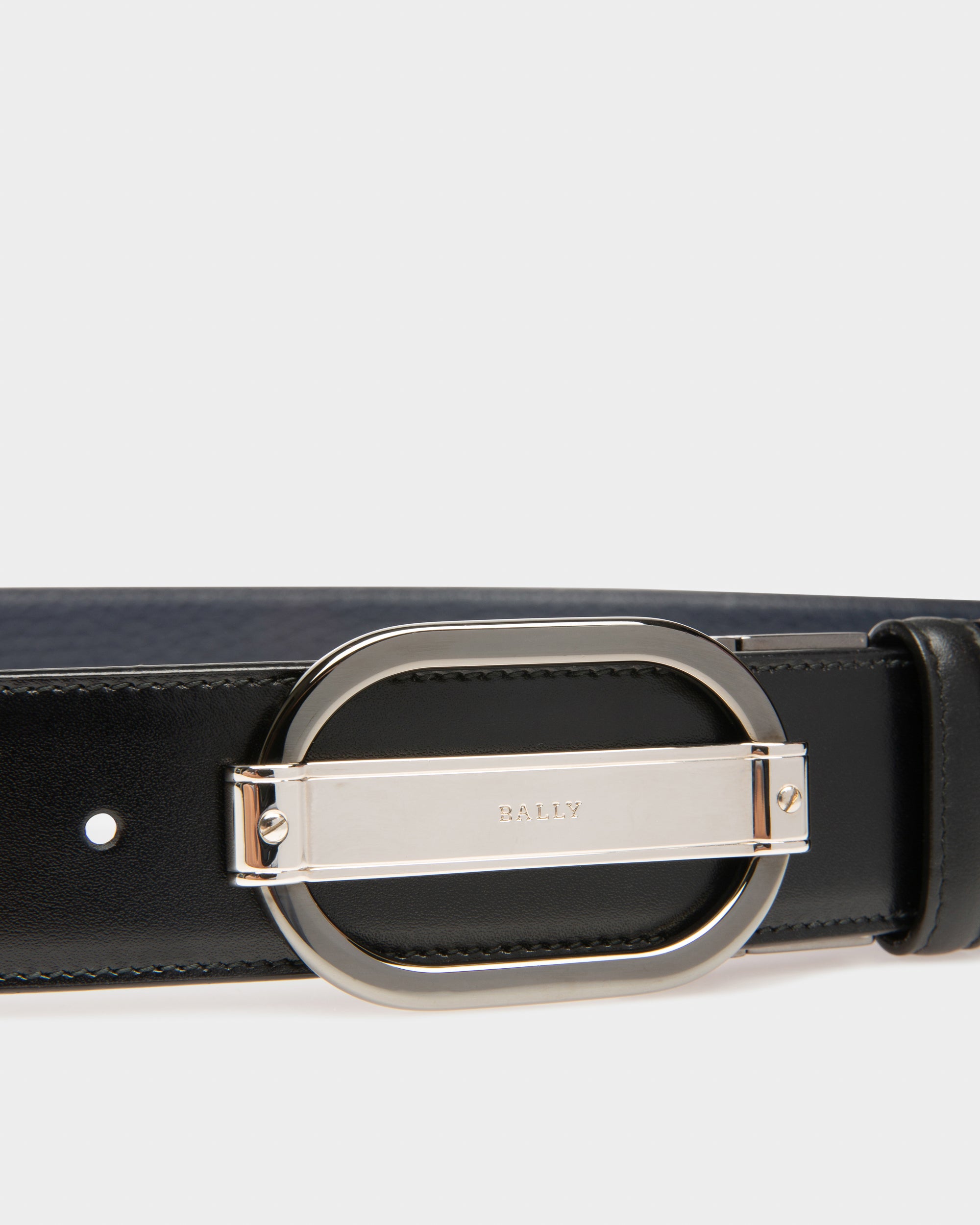 Sil Leather 35mm Belt In Black & Navy - Men's - Bally - 03
