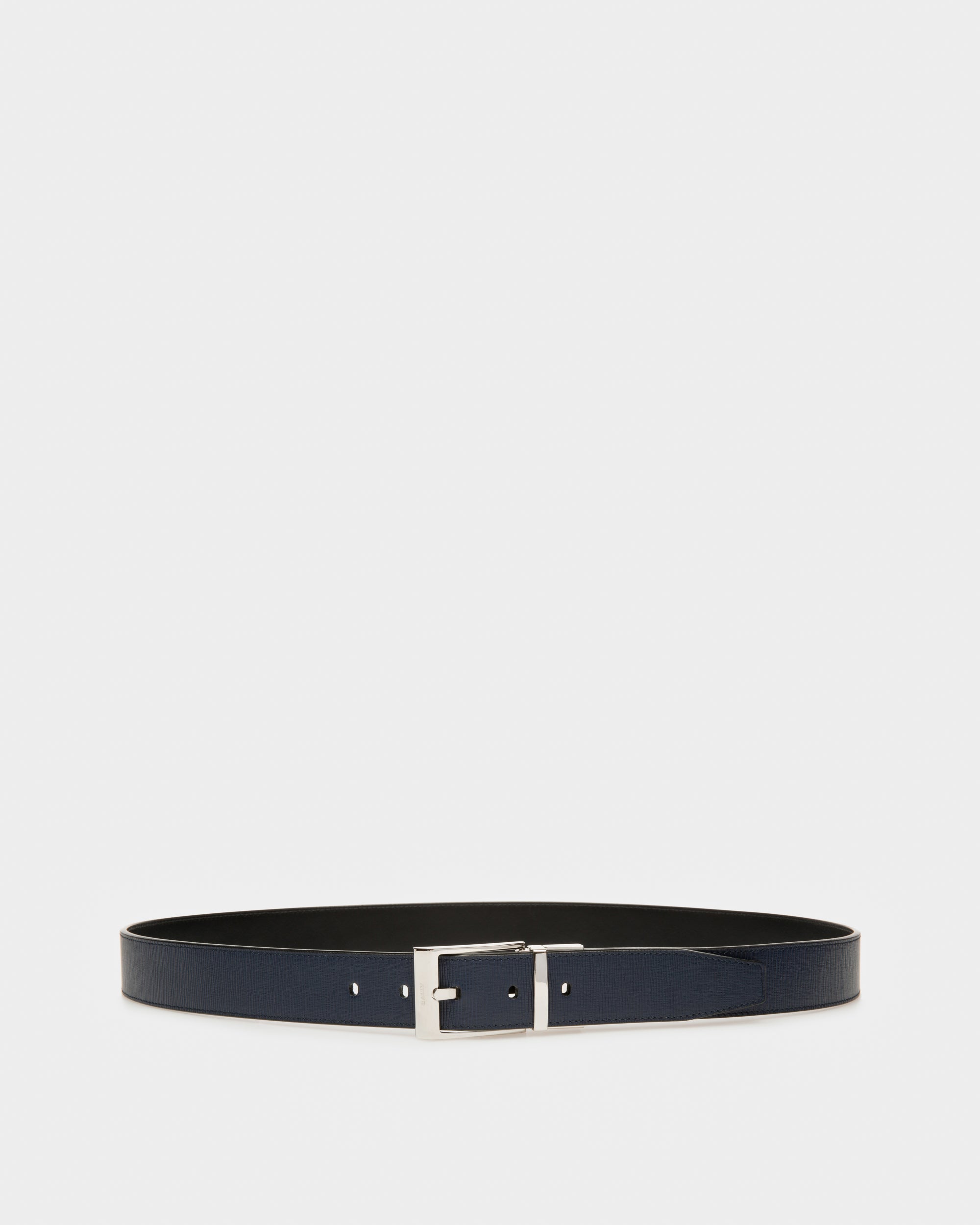Shiff Leather 35mm Belt In Navy & Black - Men's - Bally - 01