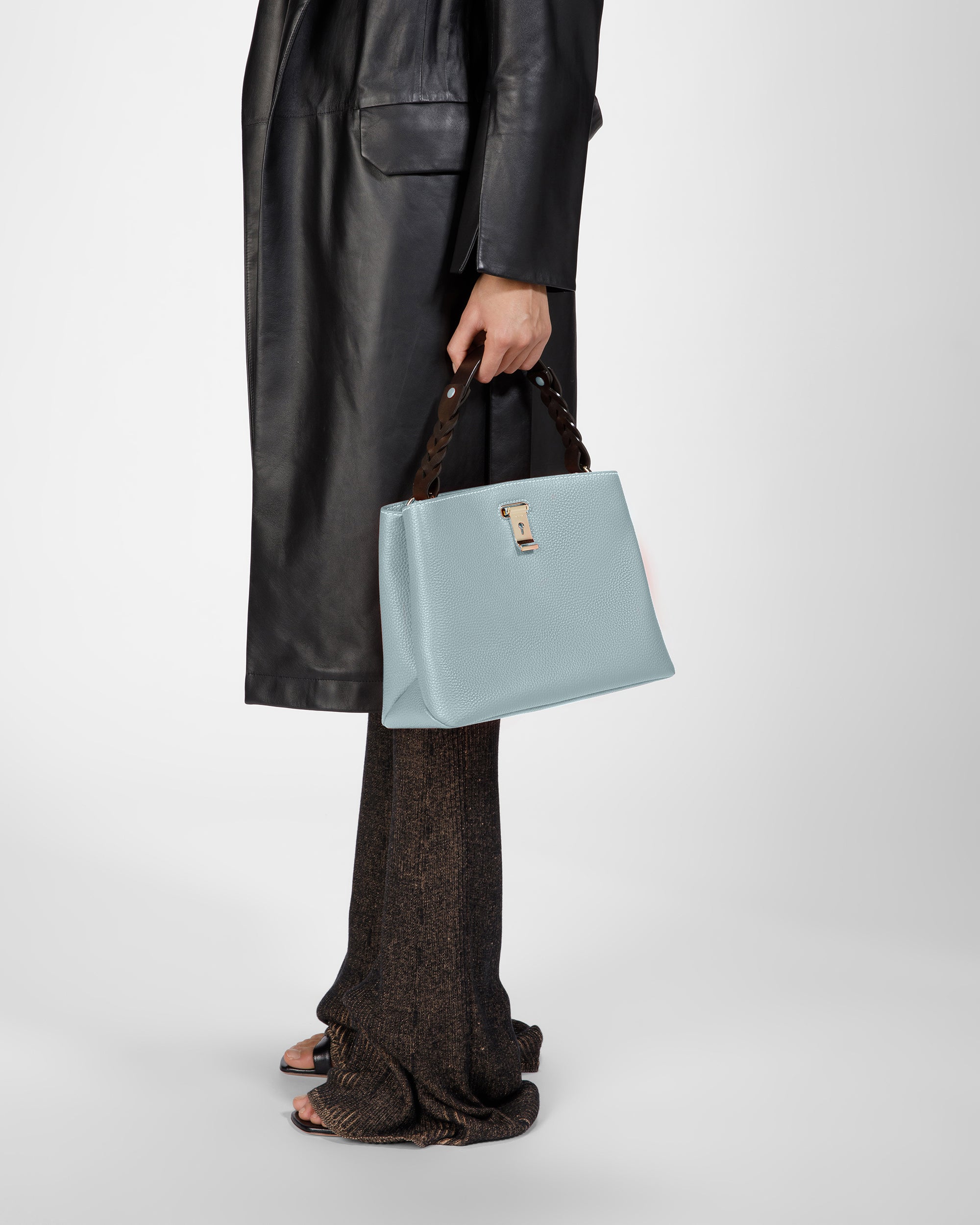 Lucyle Leather Shoulder Bag In Light Blue And Brown - Women's - Bally - 02
