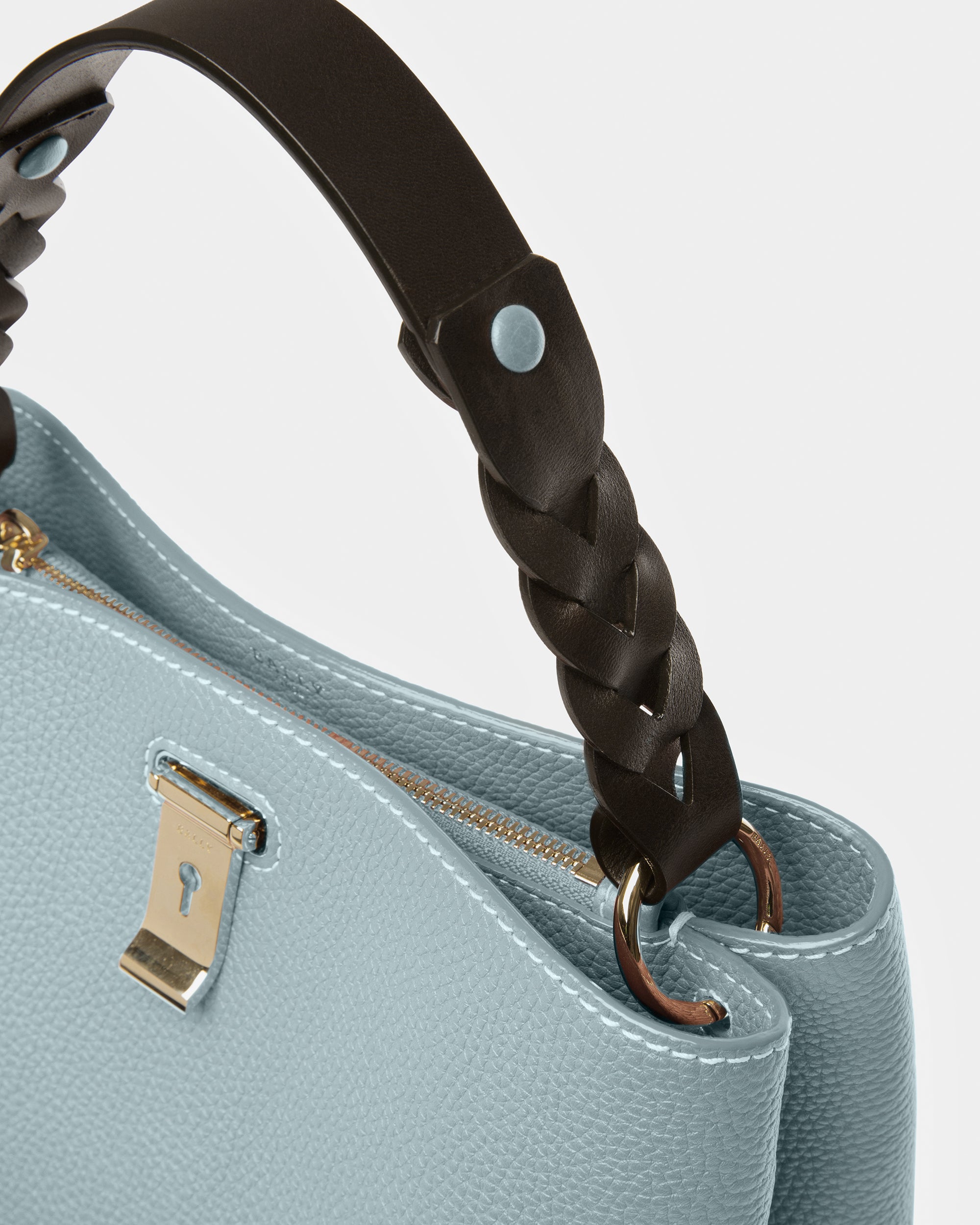 Lucyle Leather Shoulder Bag In Light Blue And Brown - Women's - Bally - 05