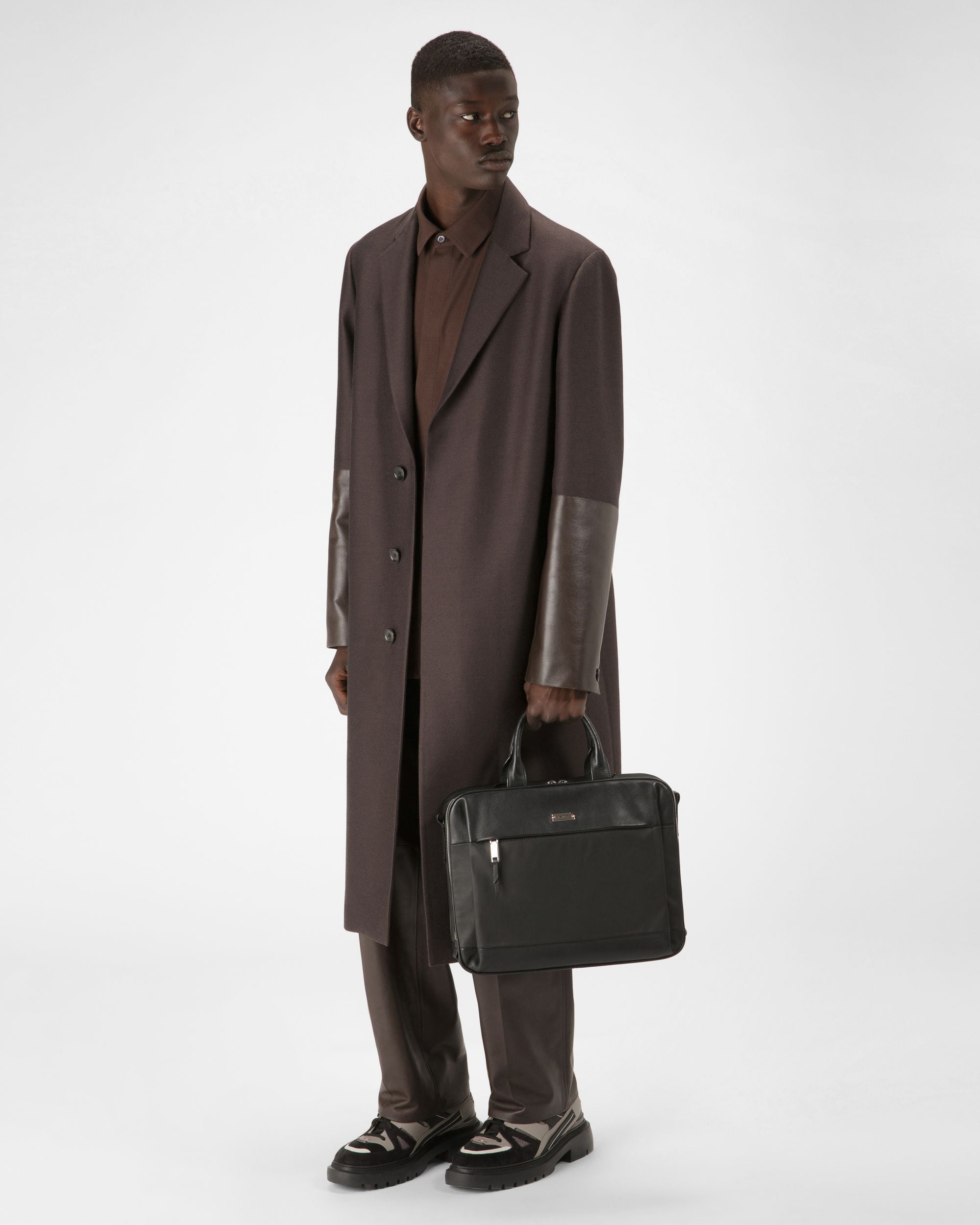 Vaud Cotton Mix & Leather Business Bag In Black - Men's - Bally - 02